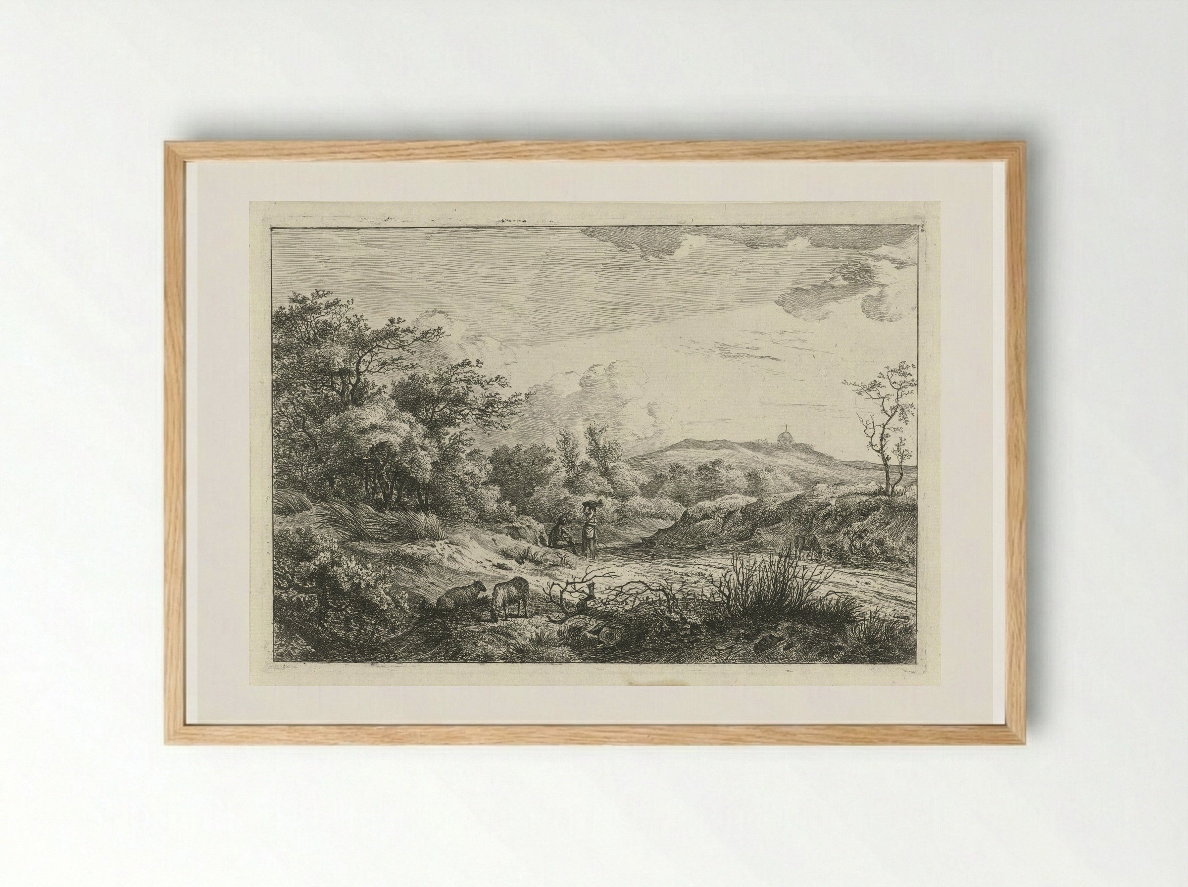 Landschap met herder en vrouw - Hermanus Fock - Framed Print Wood