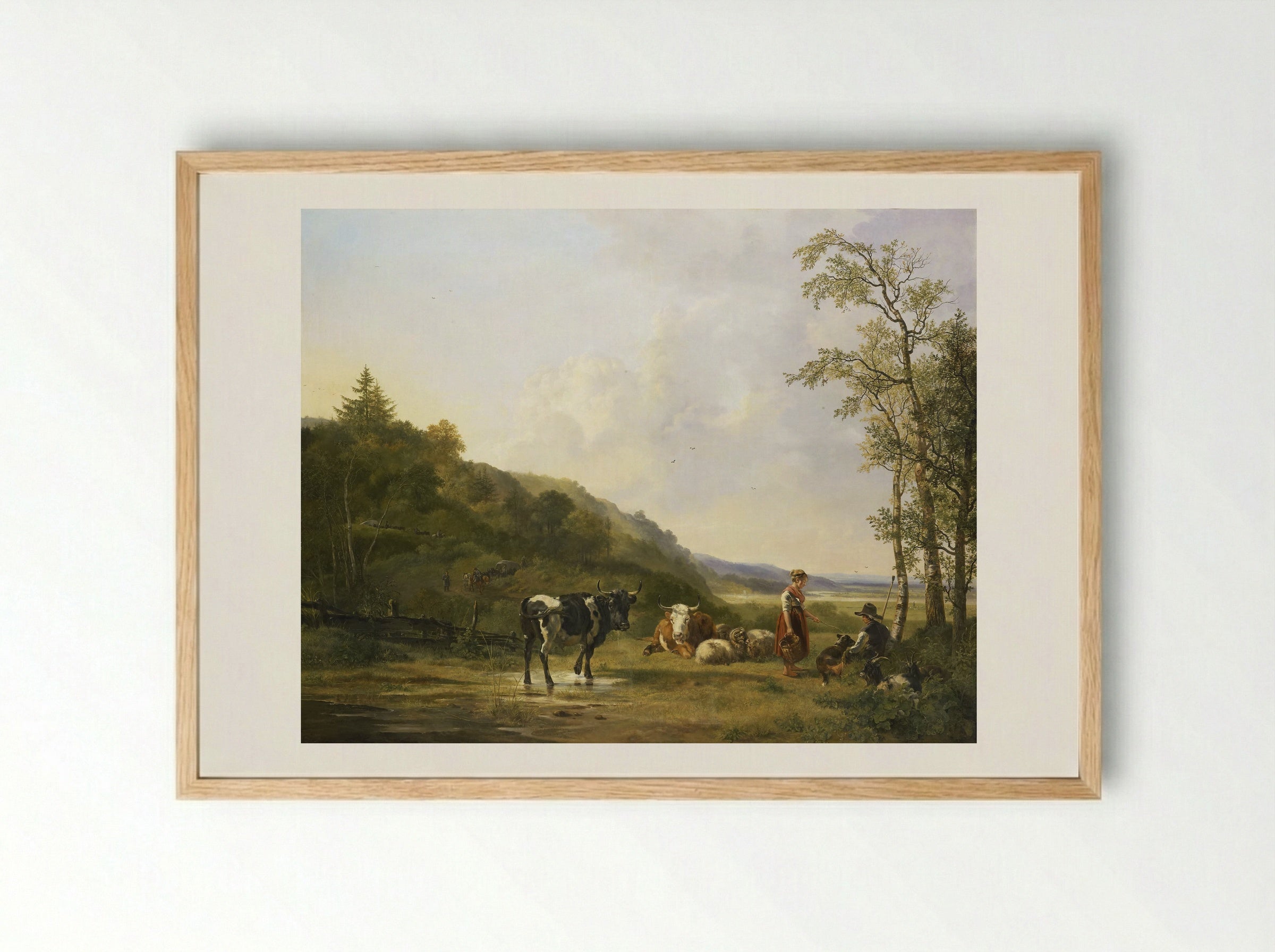 Landschap met herders en vee - Pieter Gerardus van Os - Framed Print Wood
