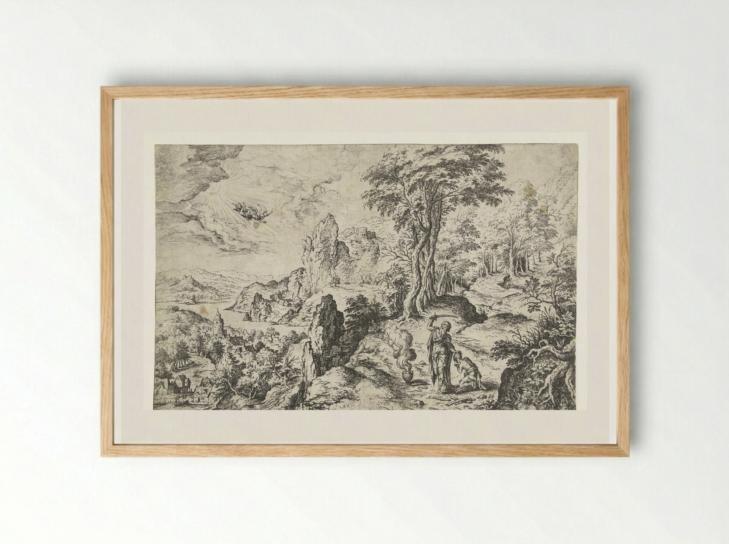 Landschap met het offer van Isaak - Hieronymus Cock - Framed Print Wood