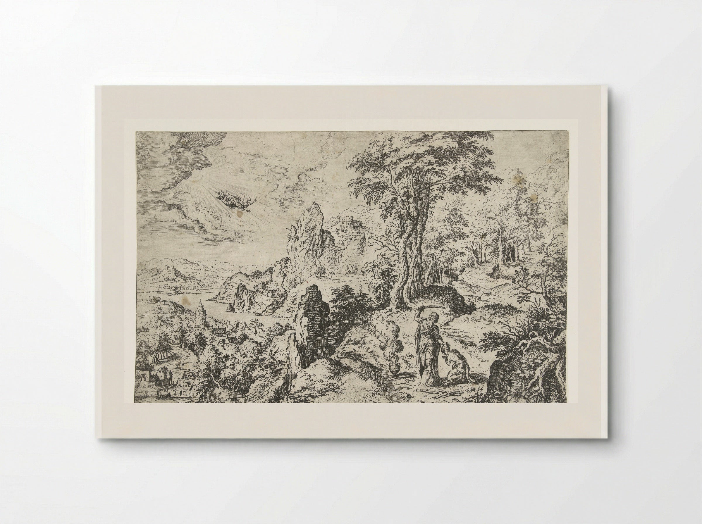 Landschap met het offer van Isaak - Hieronymus Cock - Poster