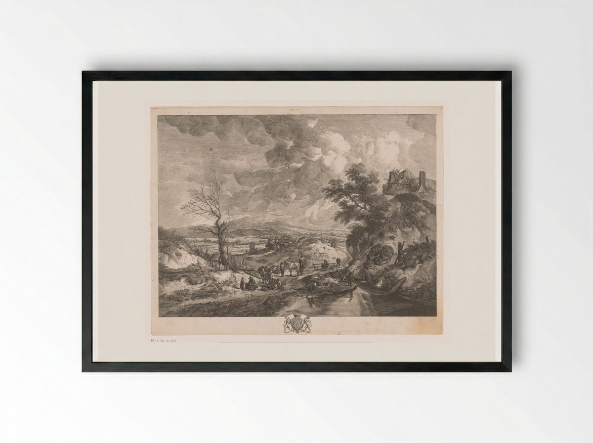 Landschap met houtsprokkelaars - Jean Moyreau - Framed Print Black