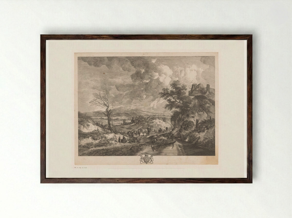 Landschap met houtsprokkelaars - Jean Moyreau - Framed Print Dark Wood