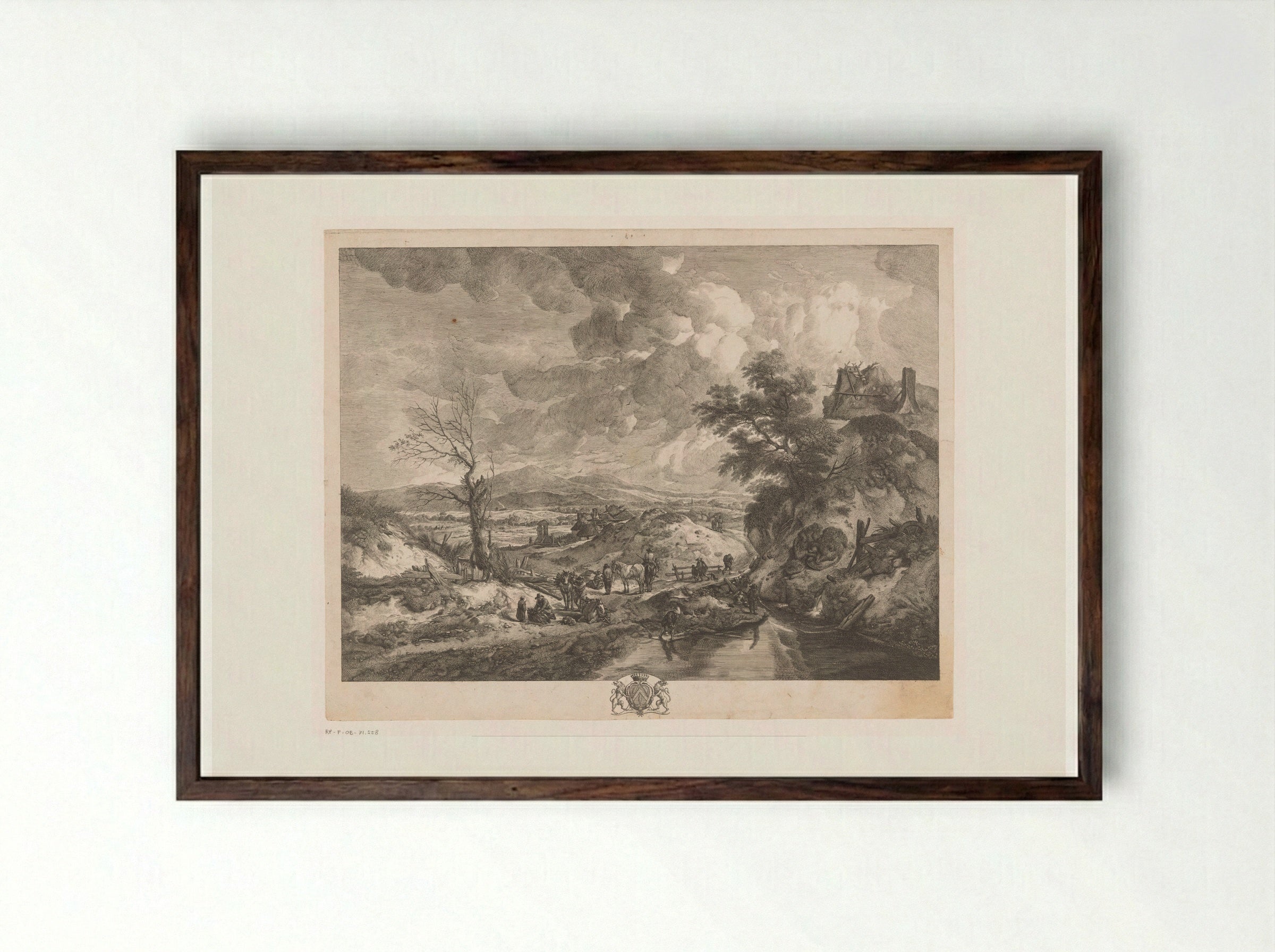 Landschap met houtsprokkelaars - Jean Moyreau - Framed Print Dark Wood