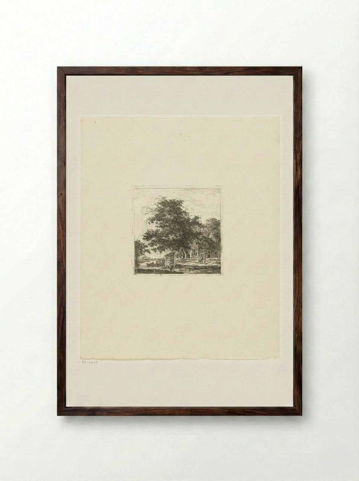 Landschap met huis en visser in een boot - Hermanus van Brussel - Framed Print Dark Wood