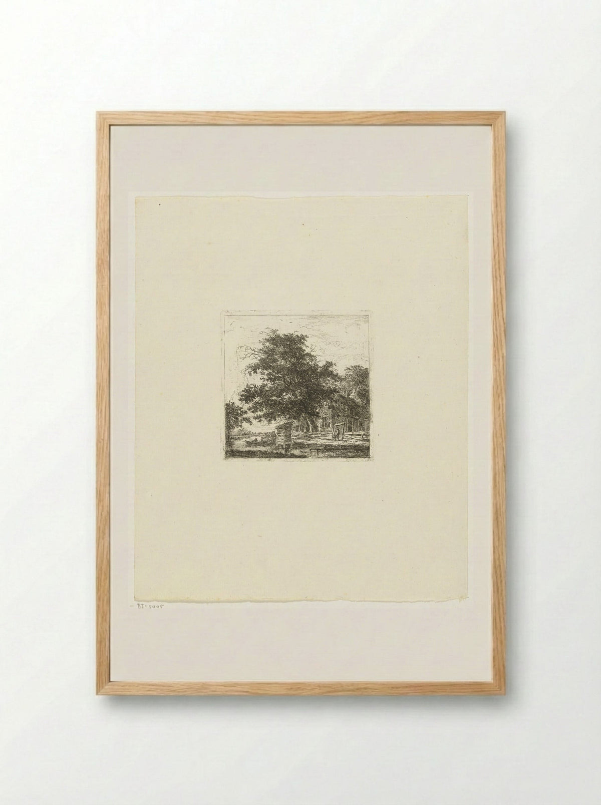 Landschap met huis en visser in een boot - Hermanus van Brussel - Framed Print Wood