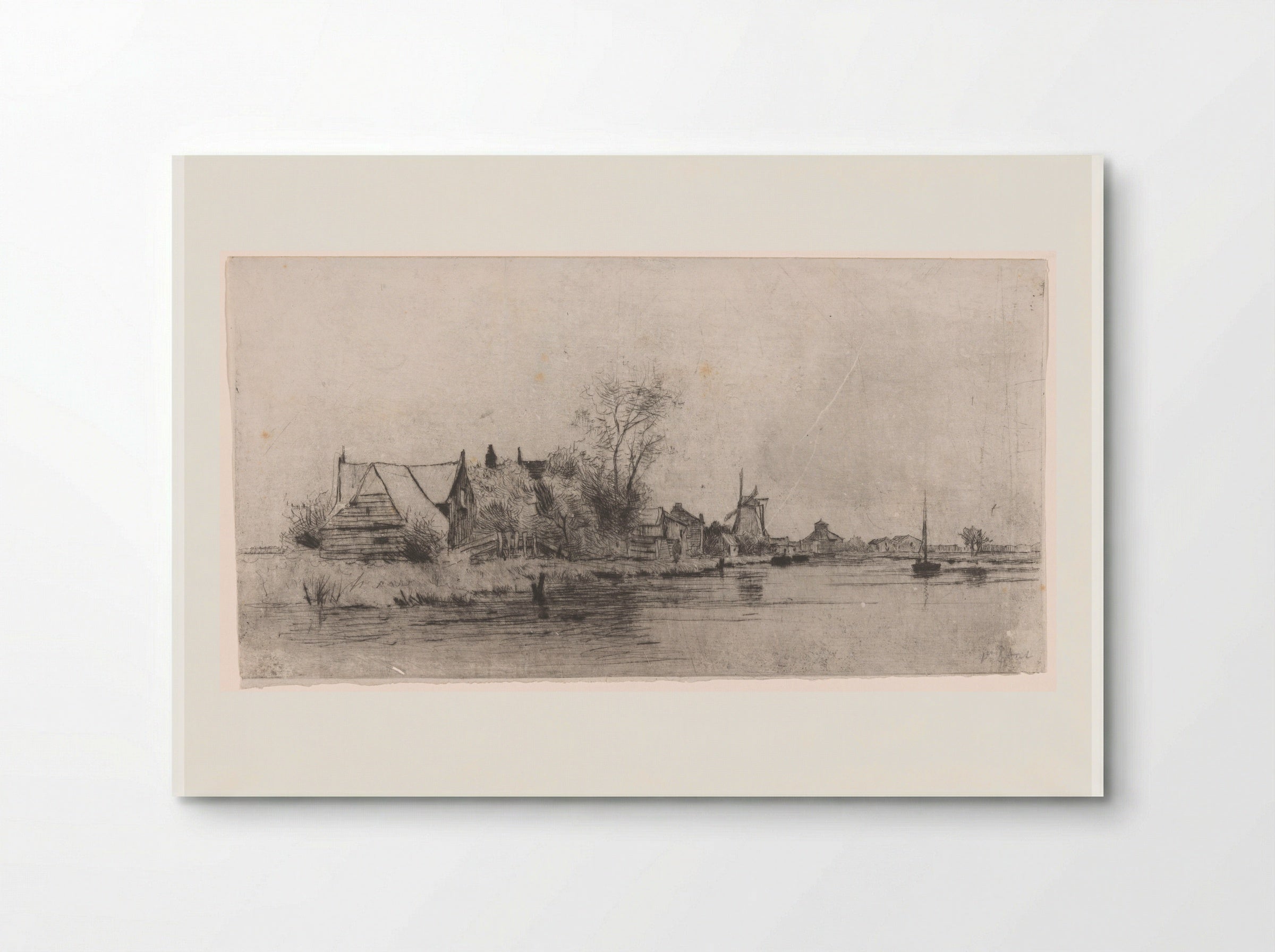 Landschap met huizen en molen aan het water - Philip Zilcken - Poster