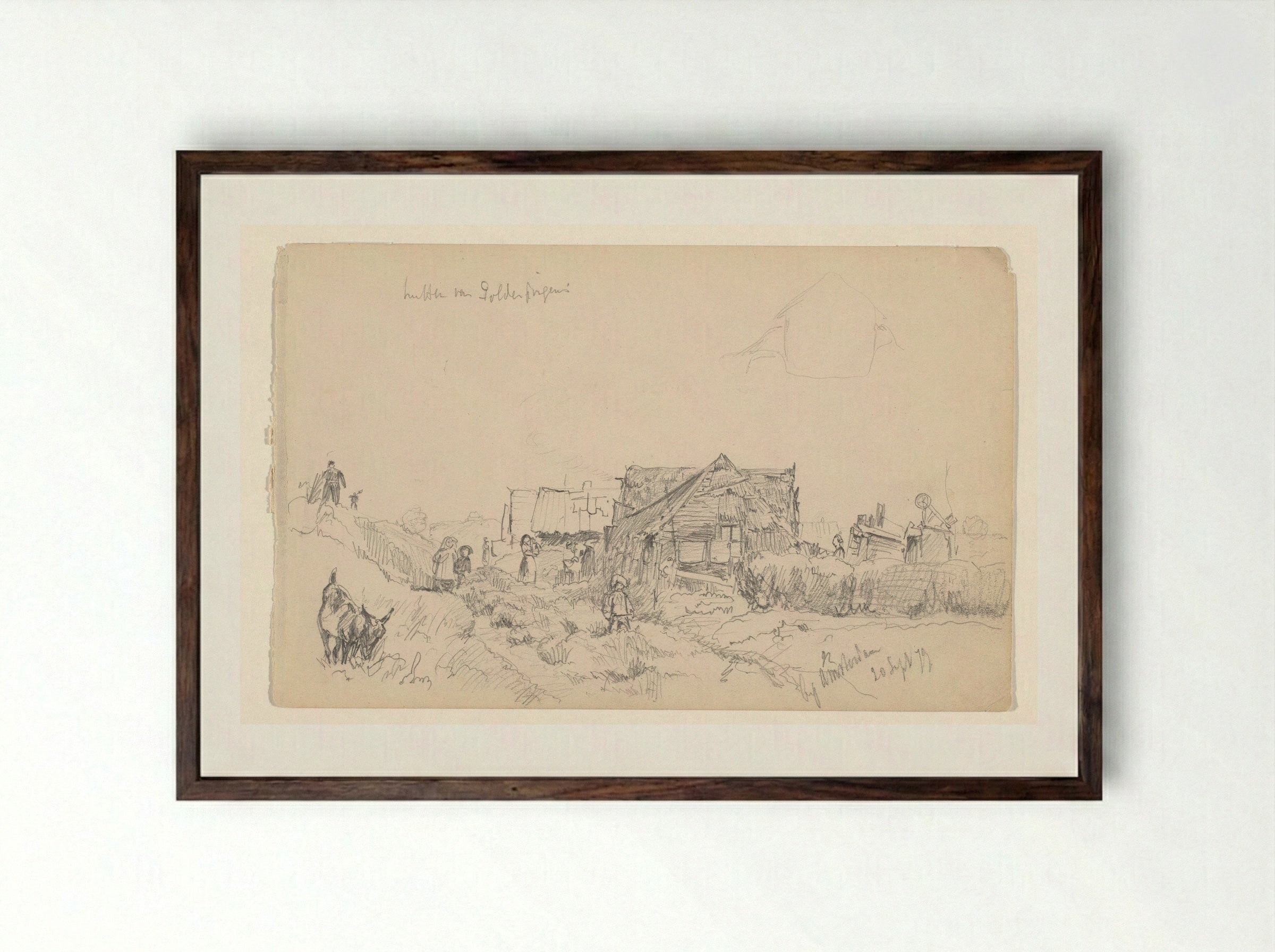 Landschap met hutten bij Amsterdam - Jan Hoynck van Papendrecht - Framed Print Dark Wood