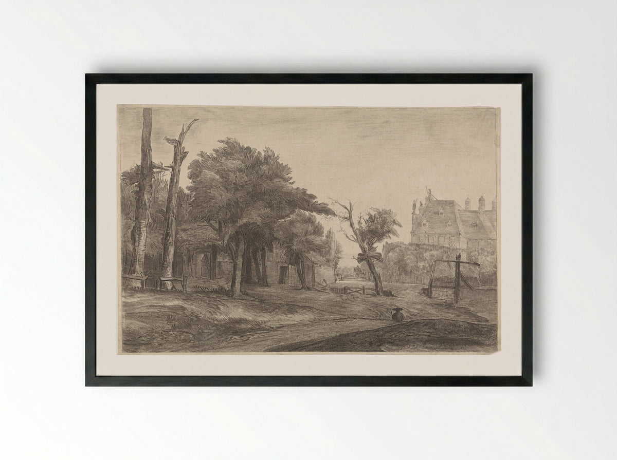 Landschap met kasteel - Antoon Overlaet - Framed Print Black