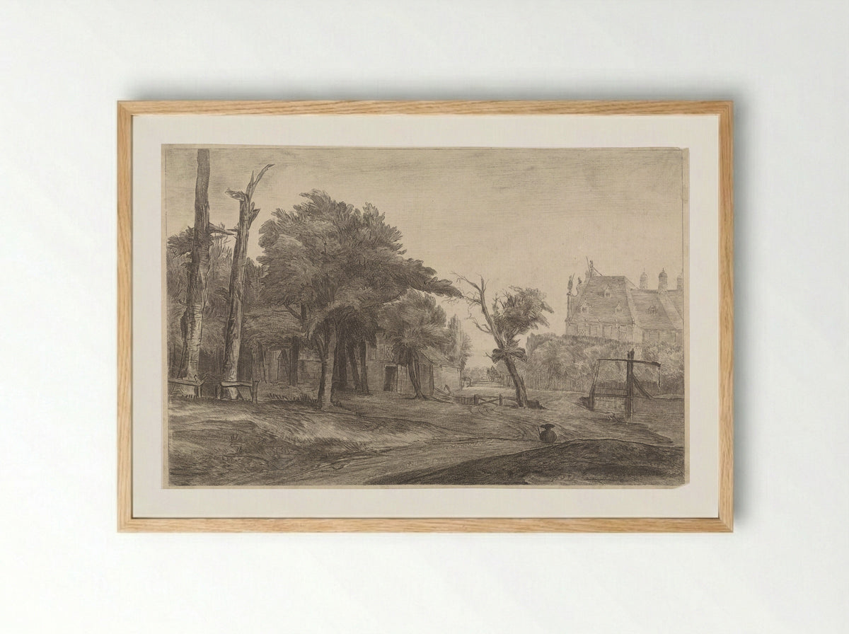 Landschap met kasteel - Antoon Overlaet - Framed Print Wood