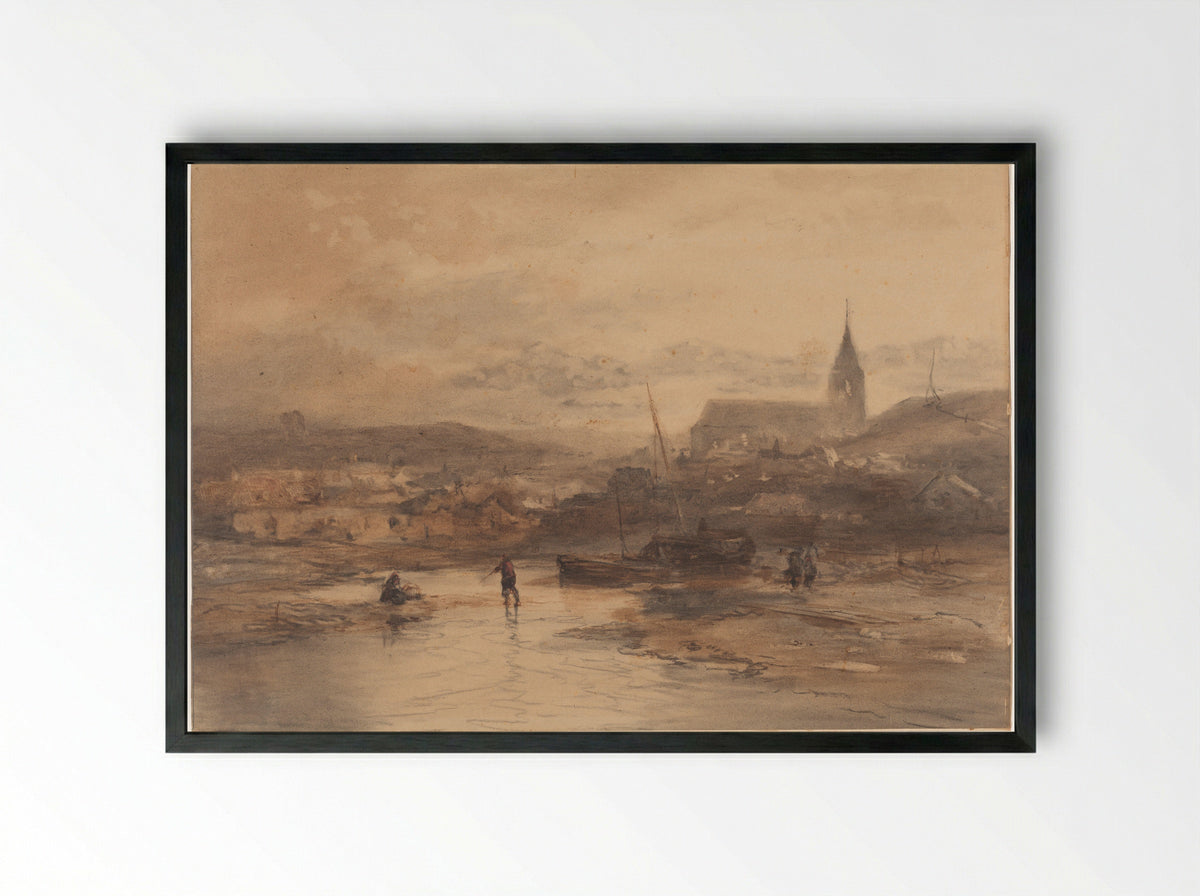 Landschap met kerk - Salomon Leonardus Verveer - Framed Print Black