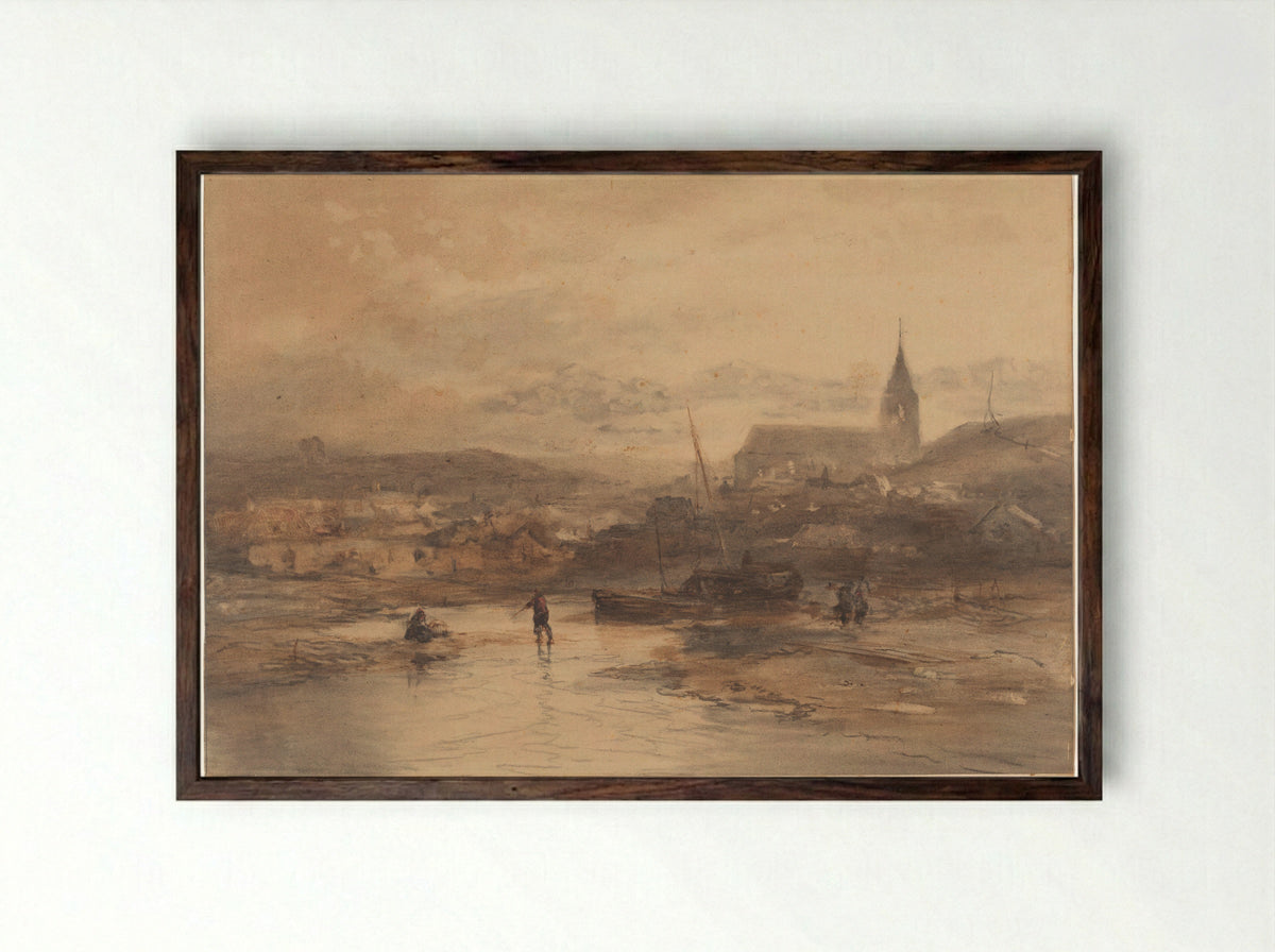 Landschap met kerk - Salomon Leonardus Verveer - Framed Print Dark Wood