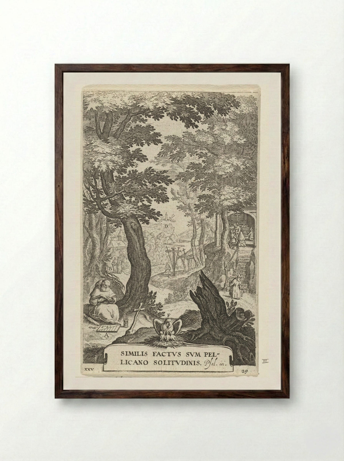 Landschap met kluizenaars - Boëtius Adamsz. Bolswert - Framed Print Dark Wood