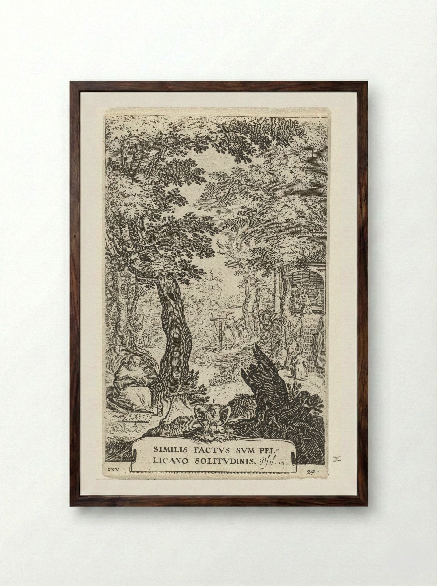 Landschap met kluizenaars - Boëtius Adamsz. Bolswert - Framed Print Dark Wood