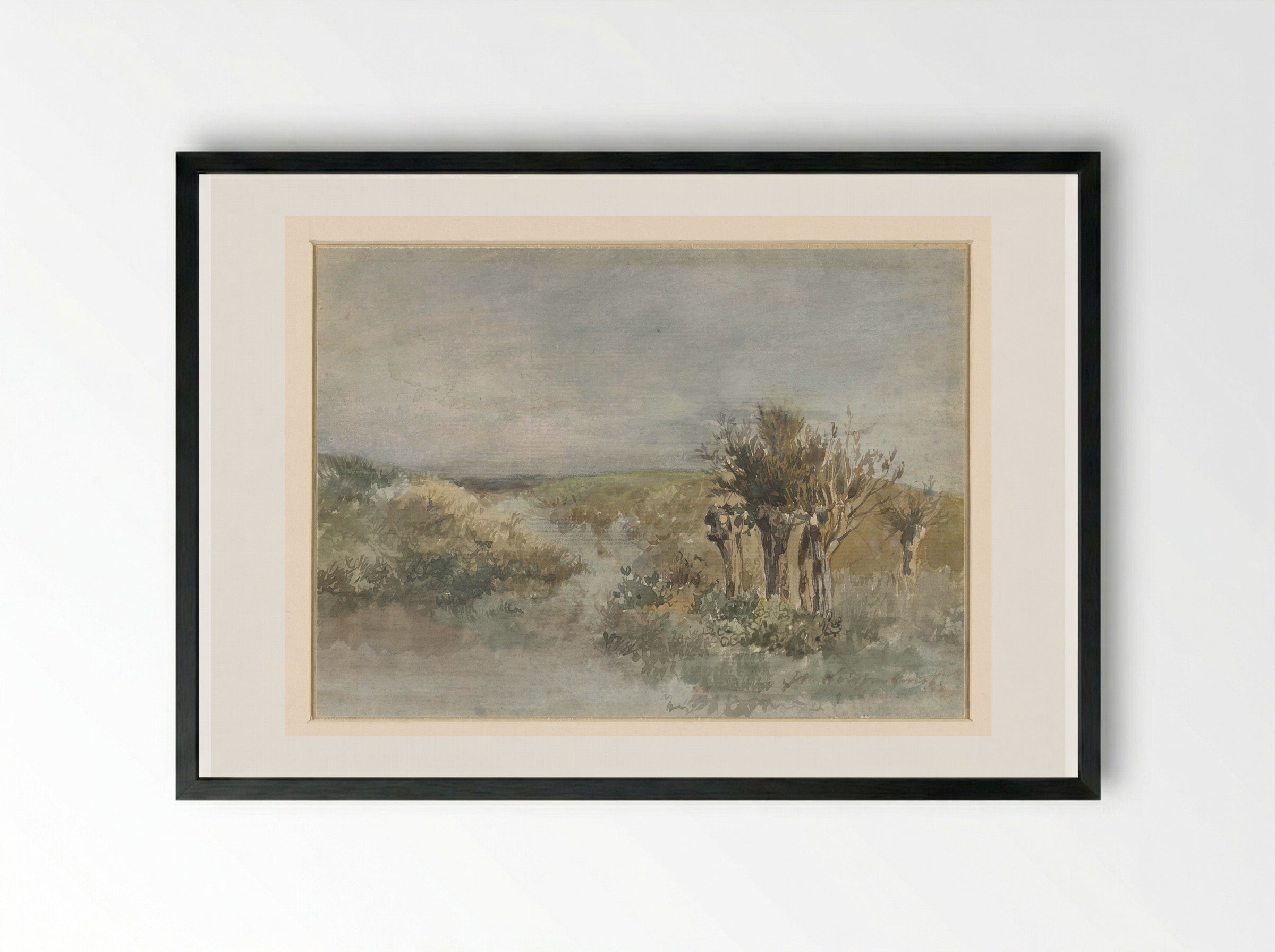 Landschap met knotwilgen langs een sloot - Johan Hendrik Weissenbruch - Framed Print Black
