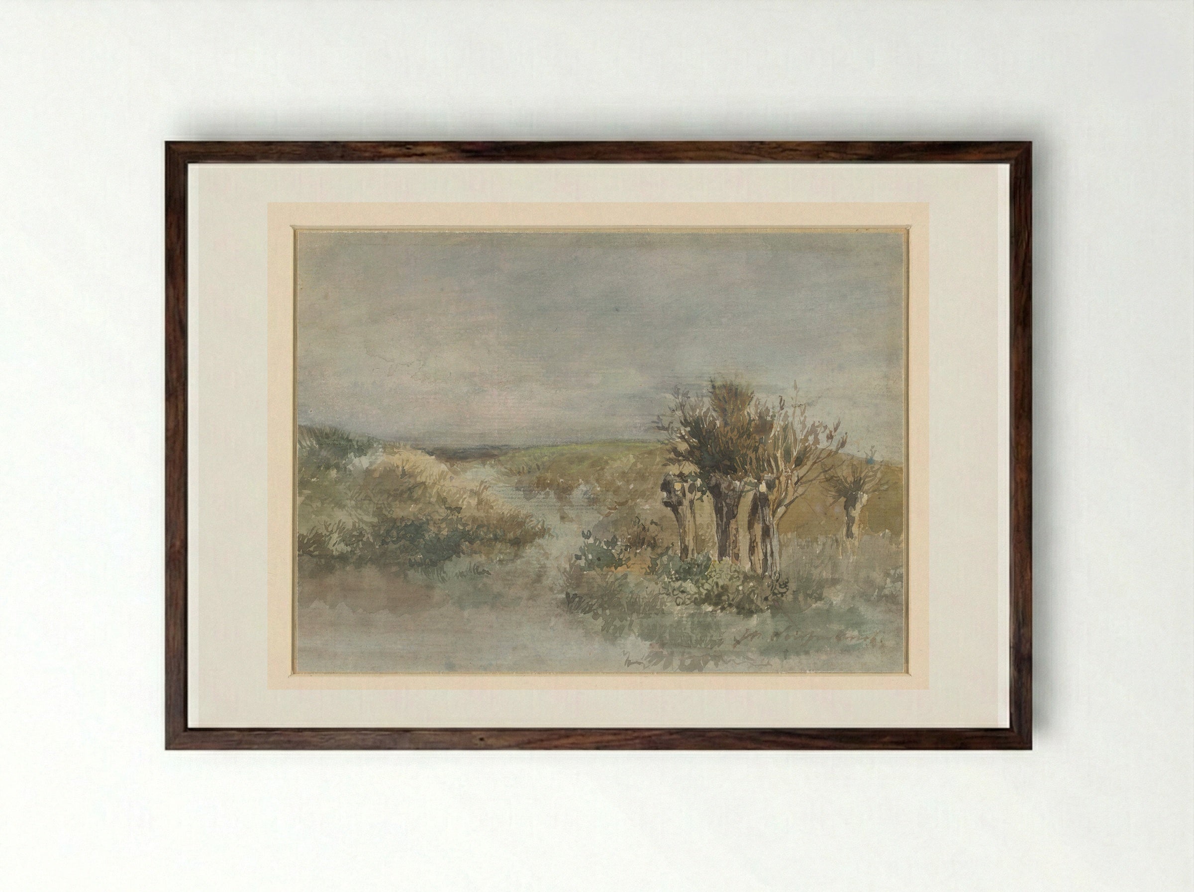 Landschap met knotwilgen langs een sloot - Johan Hendrik Weissenbruch - Framed Print Dark Wood