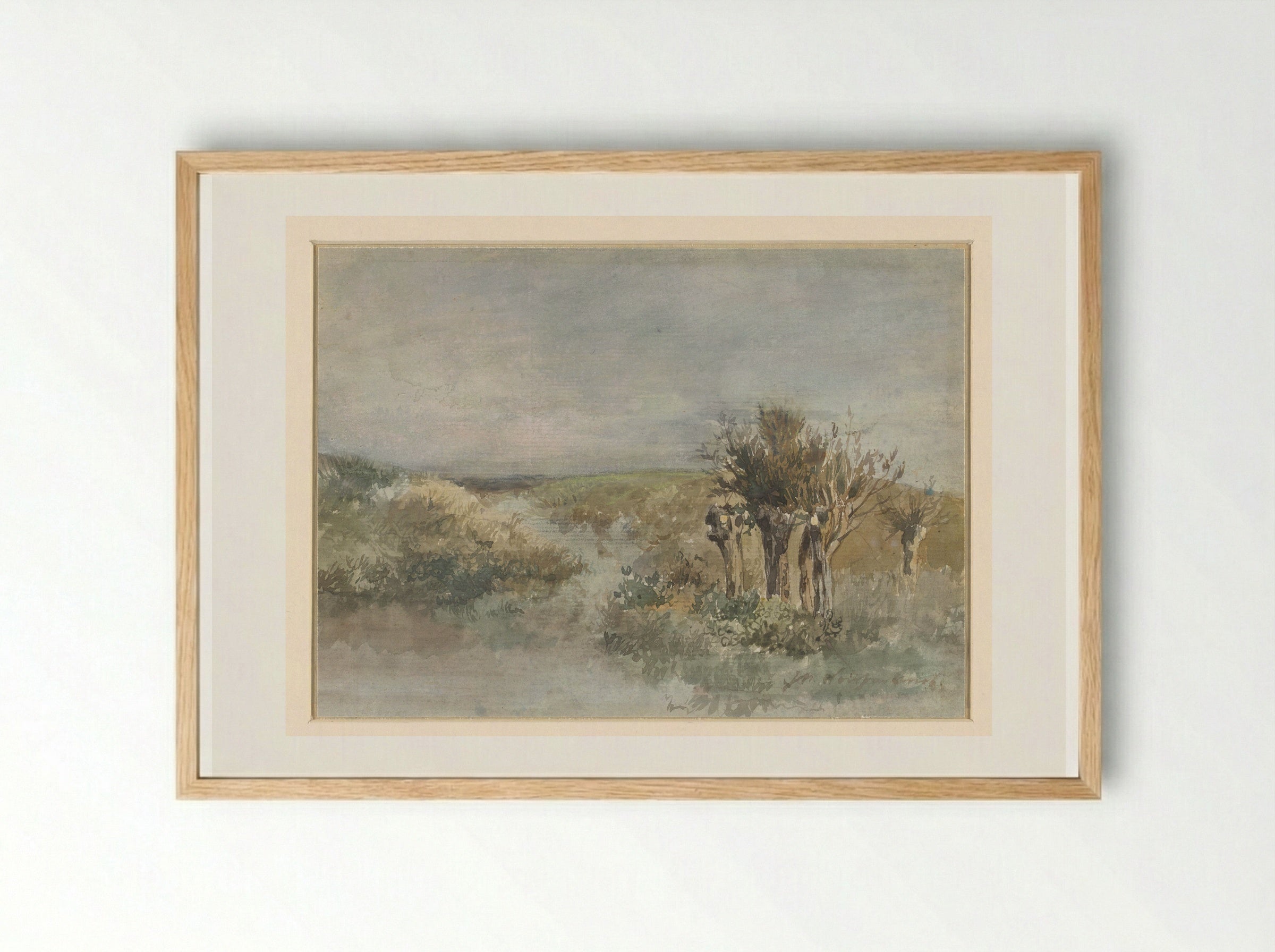Landschap met knotwilgen langs een sloot - Johan Hendrik Weissenbruch - Framed Print Wood