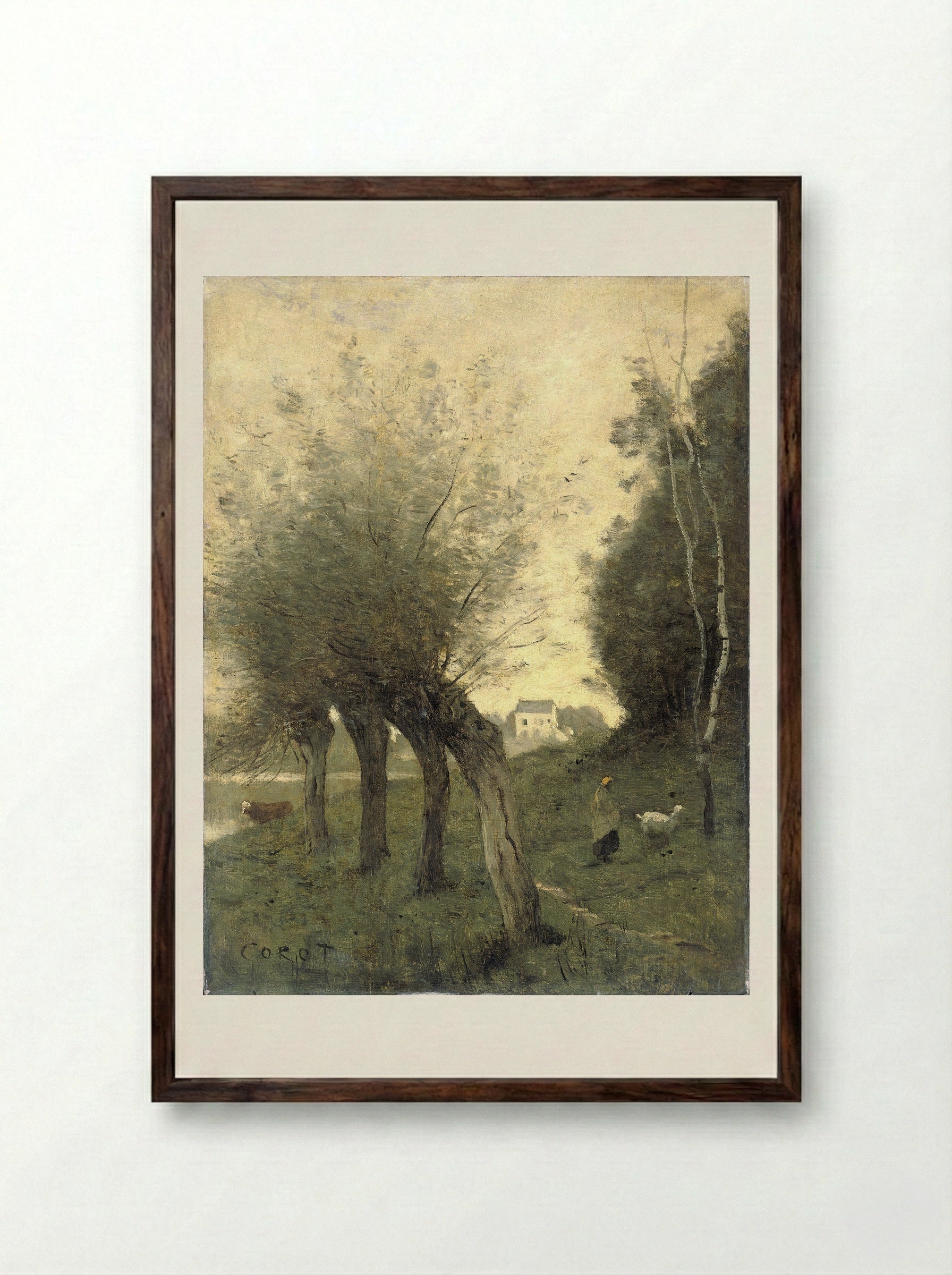 Landschap met knotwilgen - Camille Corot - Framed Print Dark Wood