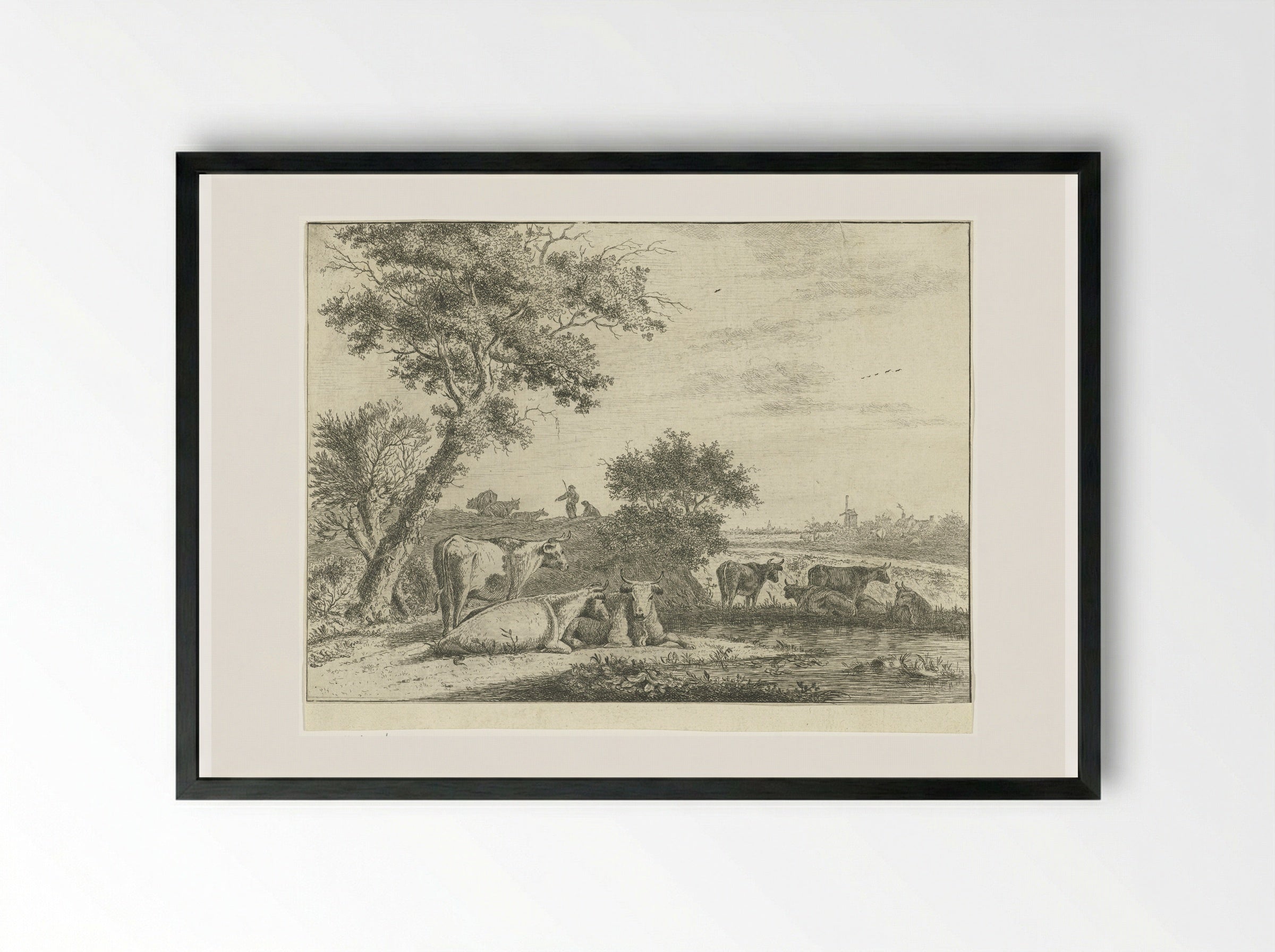 Landschap met koeien - Cornelis van Noorde - Framed Print Black
