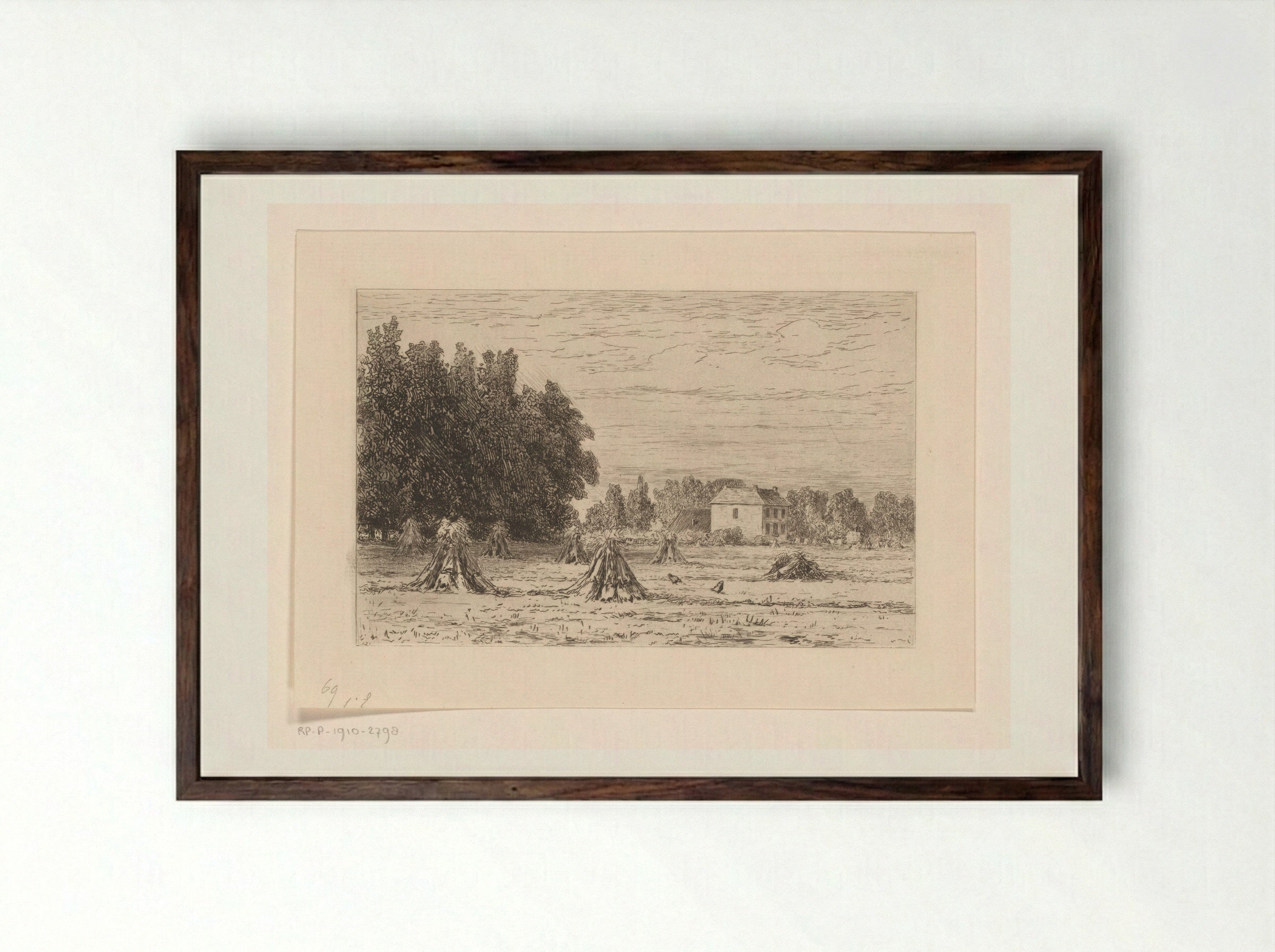 Landschap met korenschoven - Carel Nicolaas Storm van 's-Gravesande - Framed Print Dark Wood