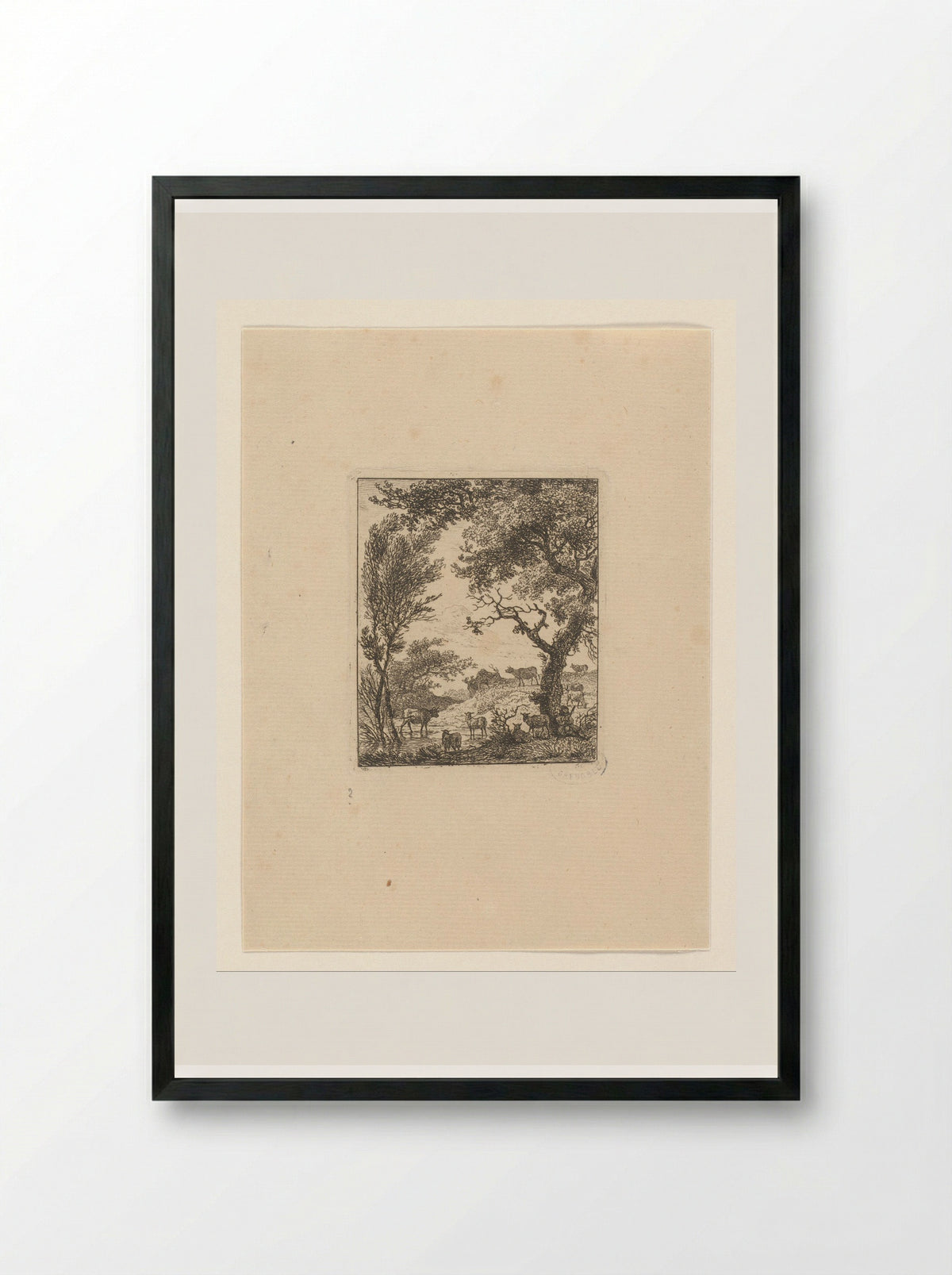 Landschap met kudde vee - Hermanus Fock - Framed Print Black