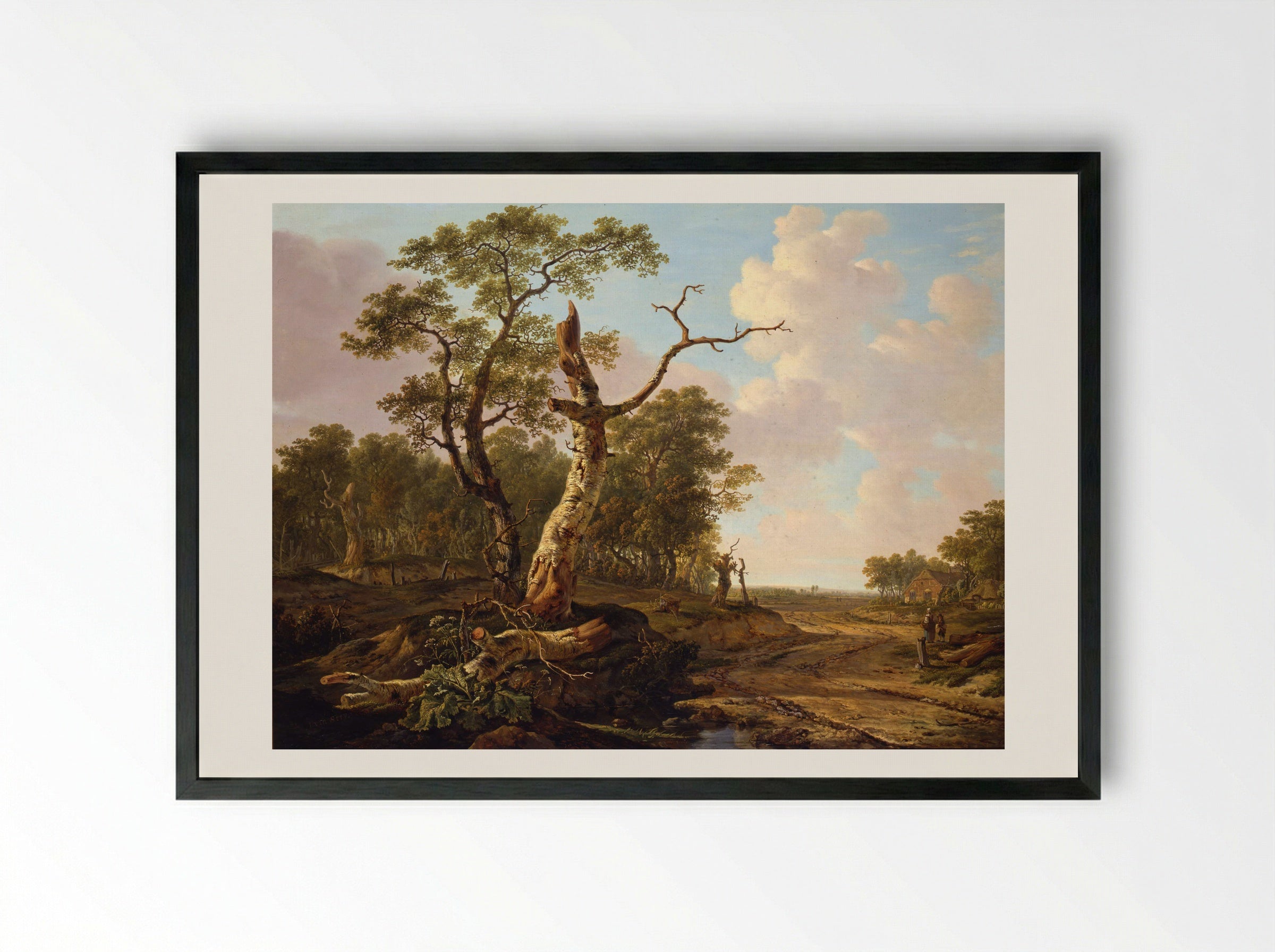 Landschap met landlieden bij hun vee en hengelaars op het water - Jacob van Strij - Framed Print Black