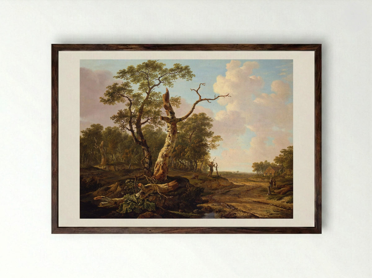 Landschap met landlieden bij hun vee en hengelaars op het water - Jacob van Strij - Framed Print Dark Wood