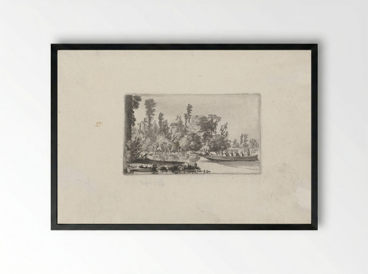 Landschap met mannen in een boot - Gillis van Scheyndel (I) - Framed Print Black