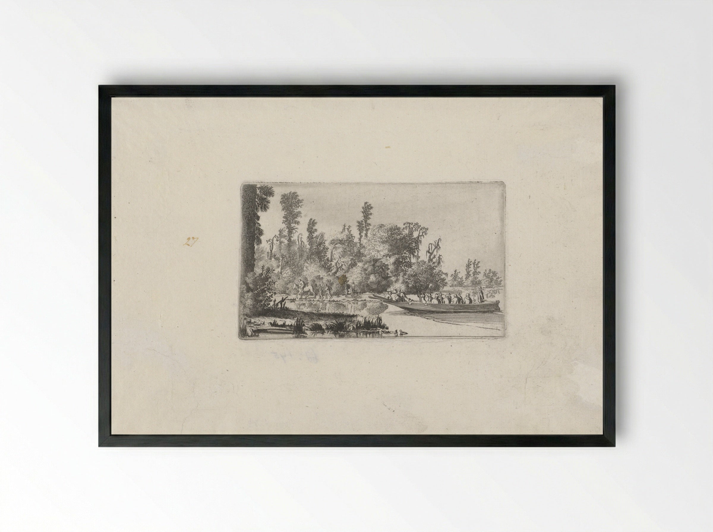 Landschap met mannen in een boot - Gillis van Scheyndel (I) - Framed Print Black