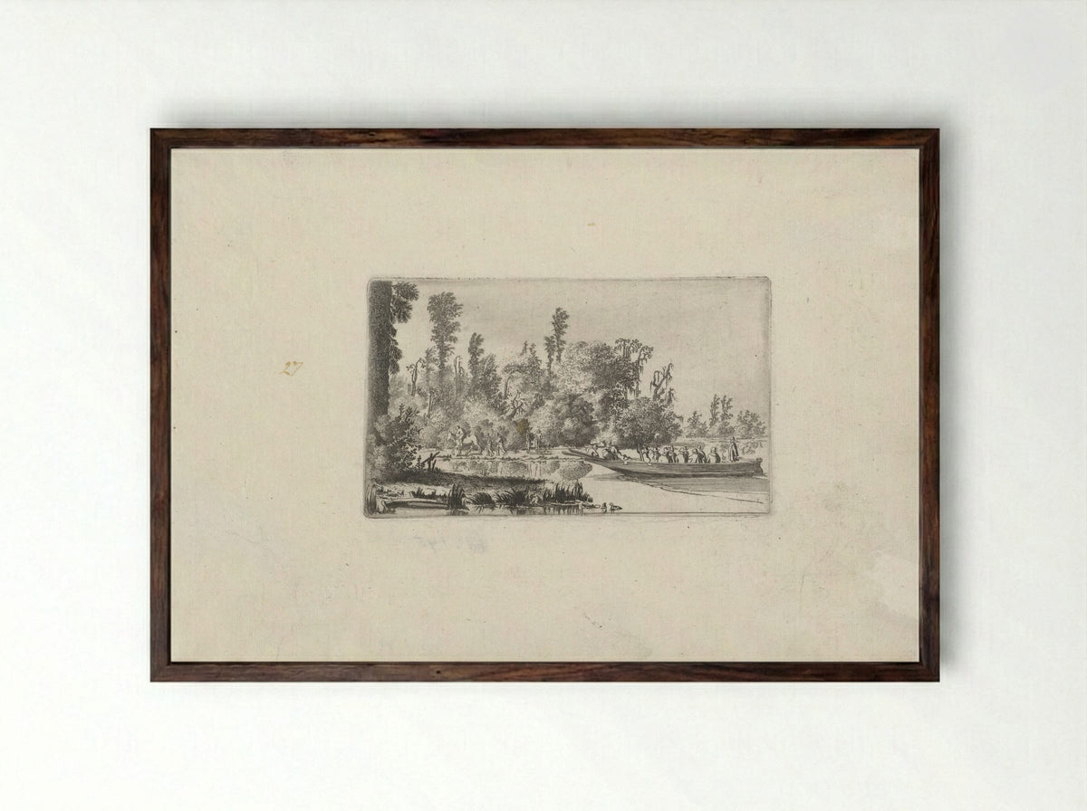 Landschap met mannen in een boot - Gillis van Scheyndel (I) - Framed Print Dark Wood