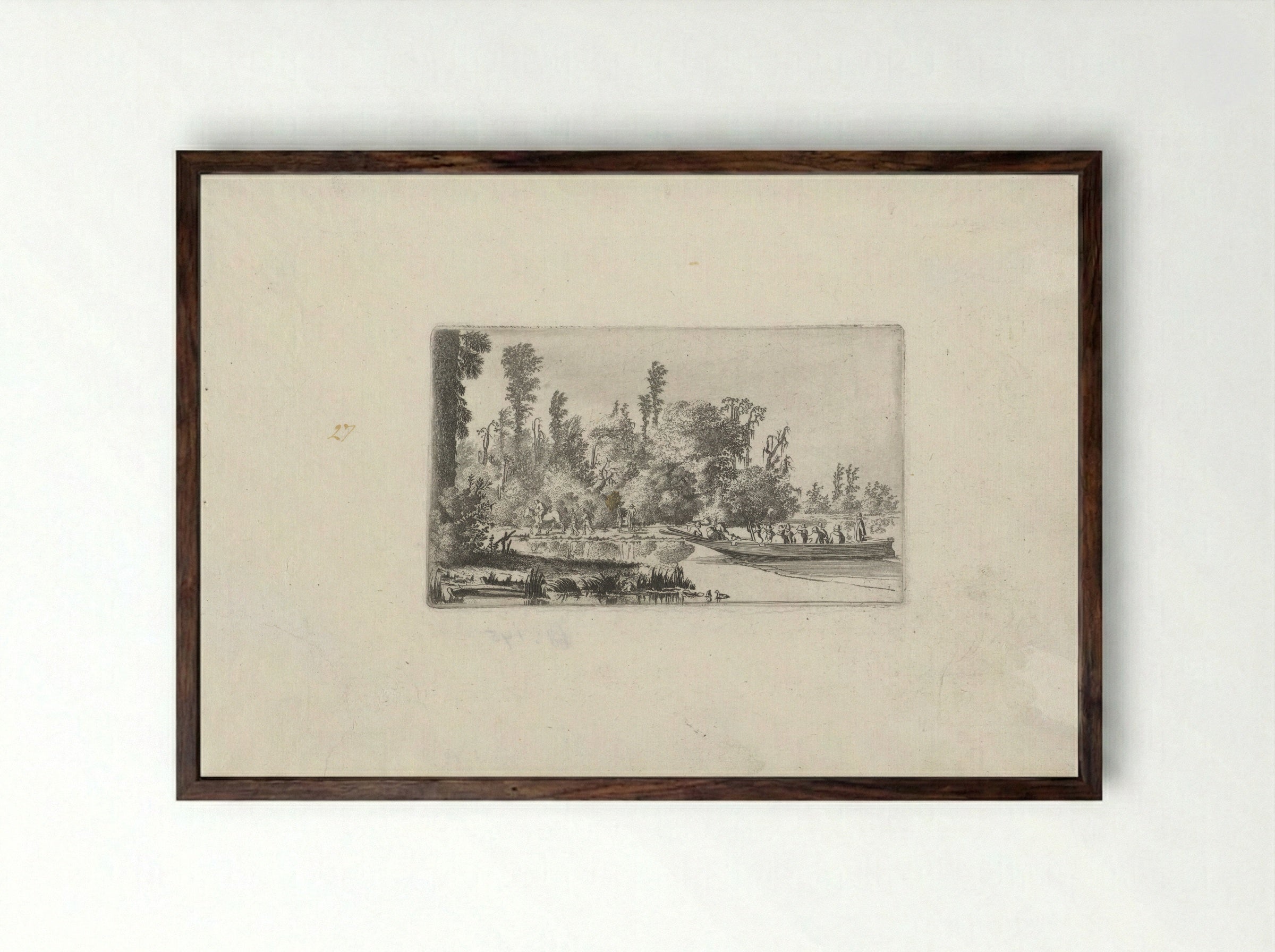 Landschap met mannen in een boot - Gillis van Scheyndel (I) - Framed Print Dark Wood