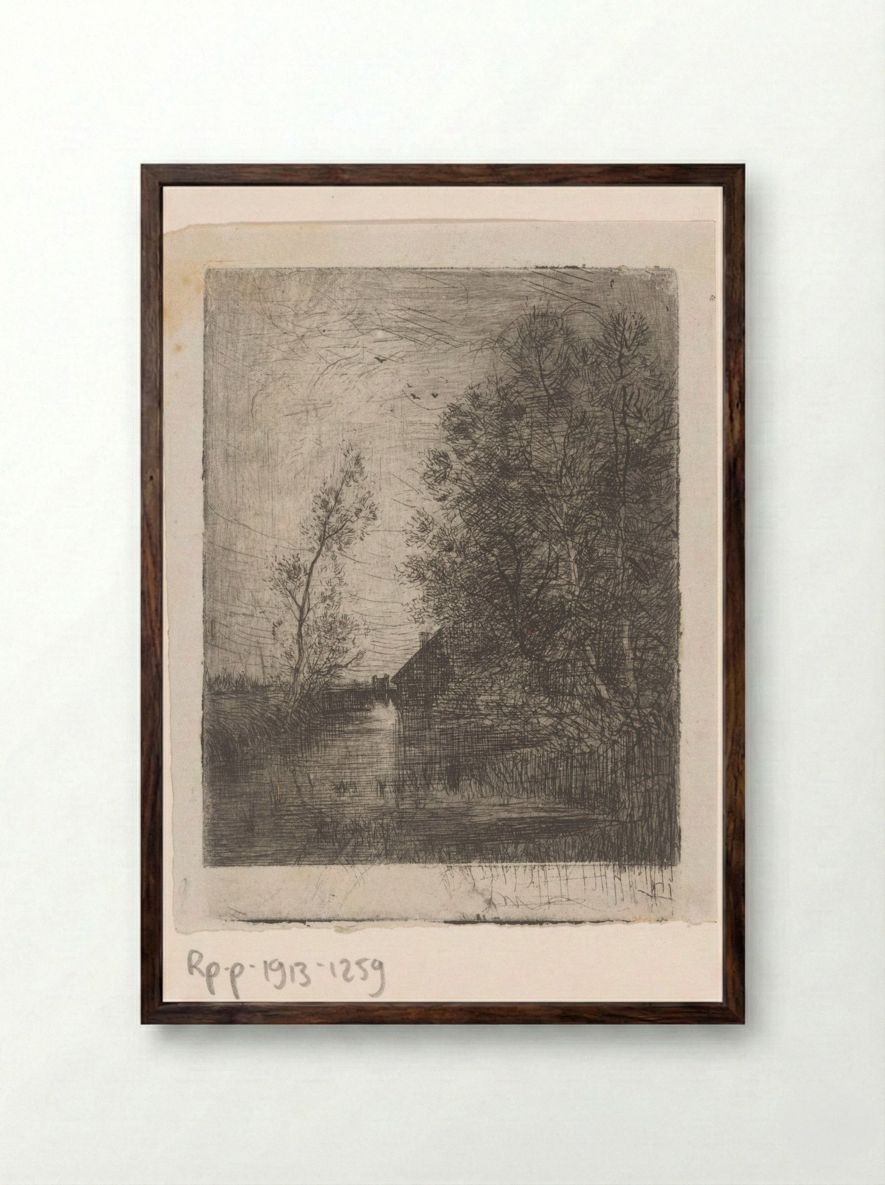 Landschap met molen aan het water - Philip Zilcken - Framed Print Dark Wood