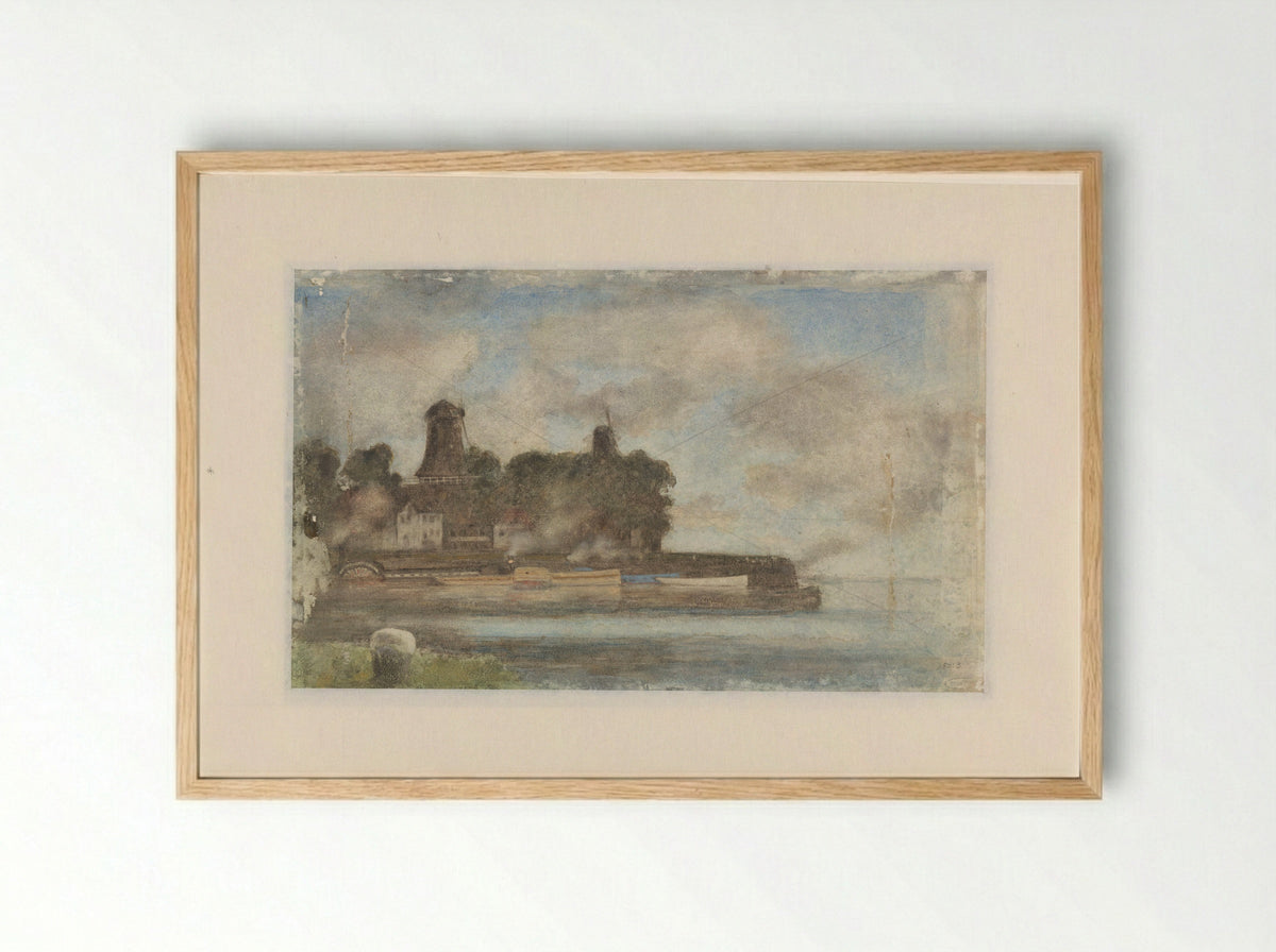 Landschap met molens bij water - Anton L. Koster - Framed Print Wood