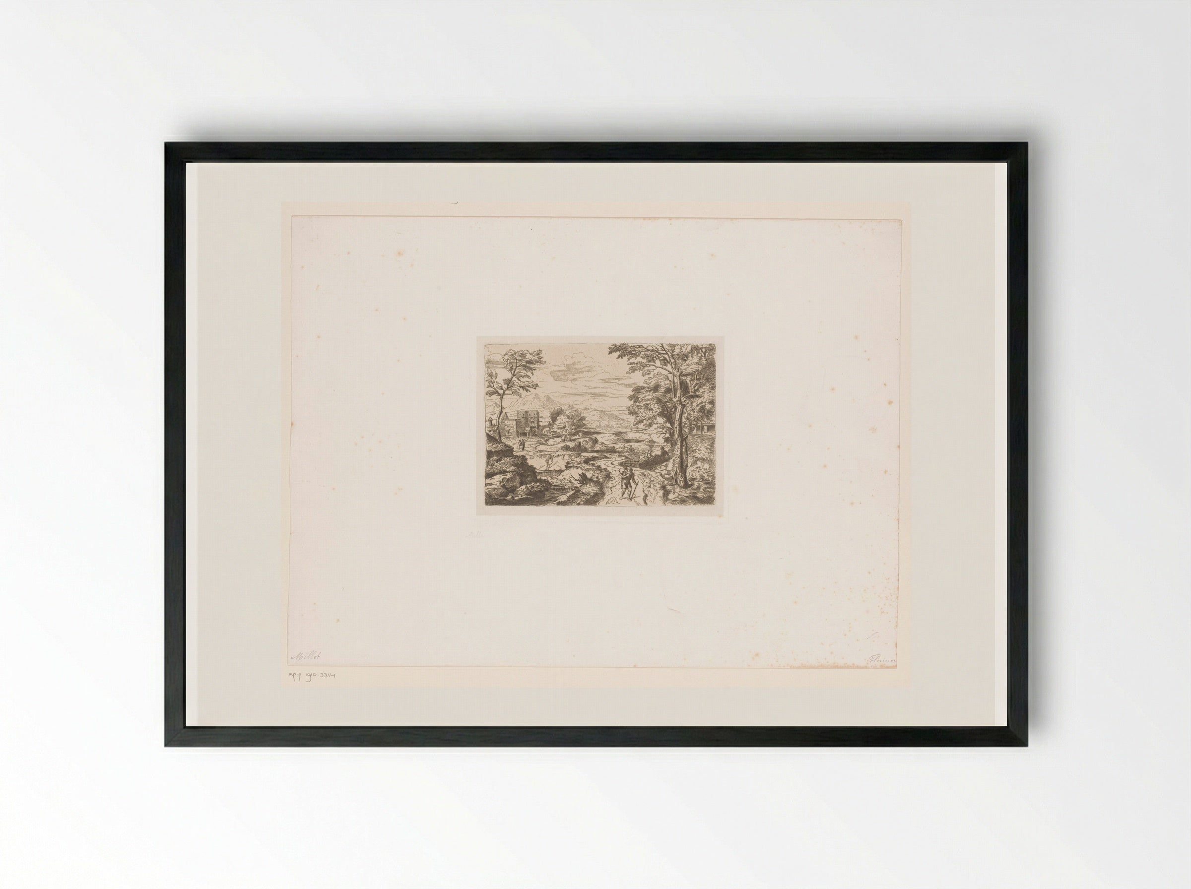 Landschap met pad langs een stroom - Léopold Flameng - Framed Print Black