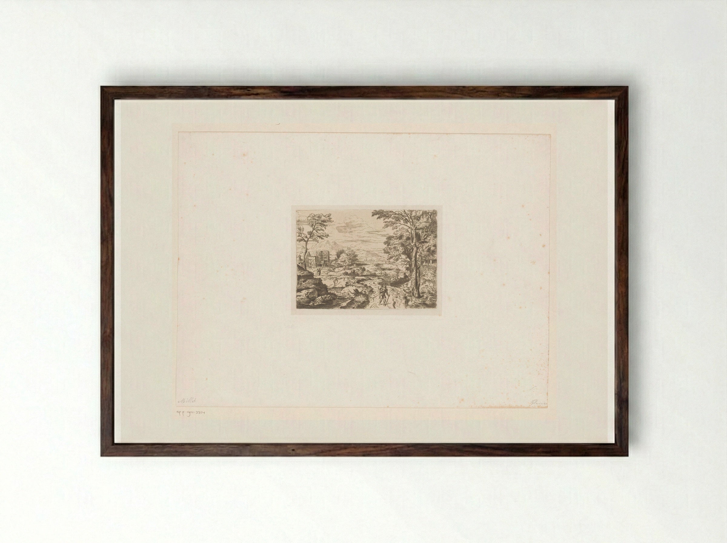 Landschap met pad langs een stroom - Léopold Flameng - Framed Print Dark Wood