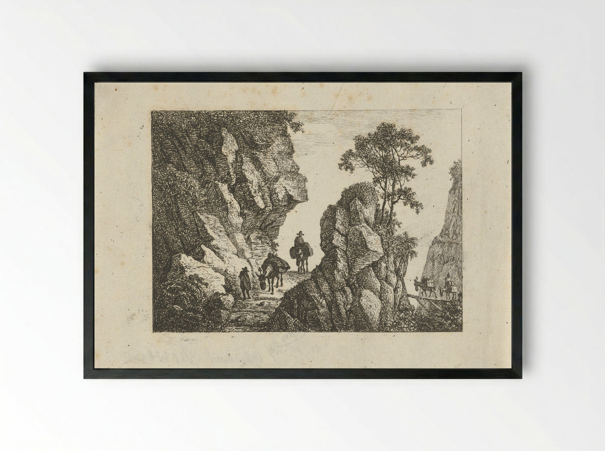 Landschap met pakezels en reizigers - Otto Baron Howen - Framed Print Black