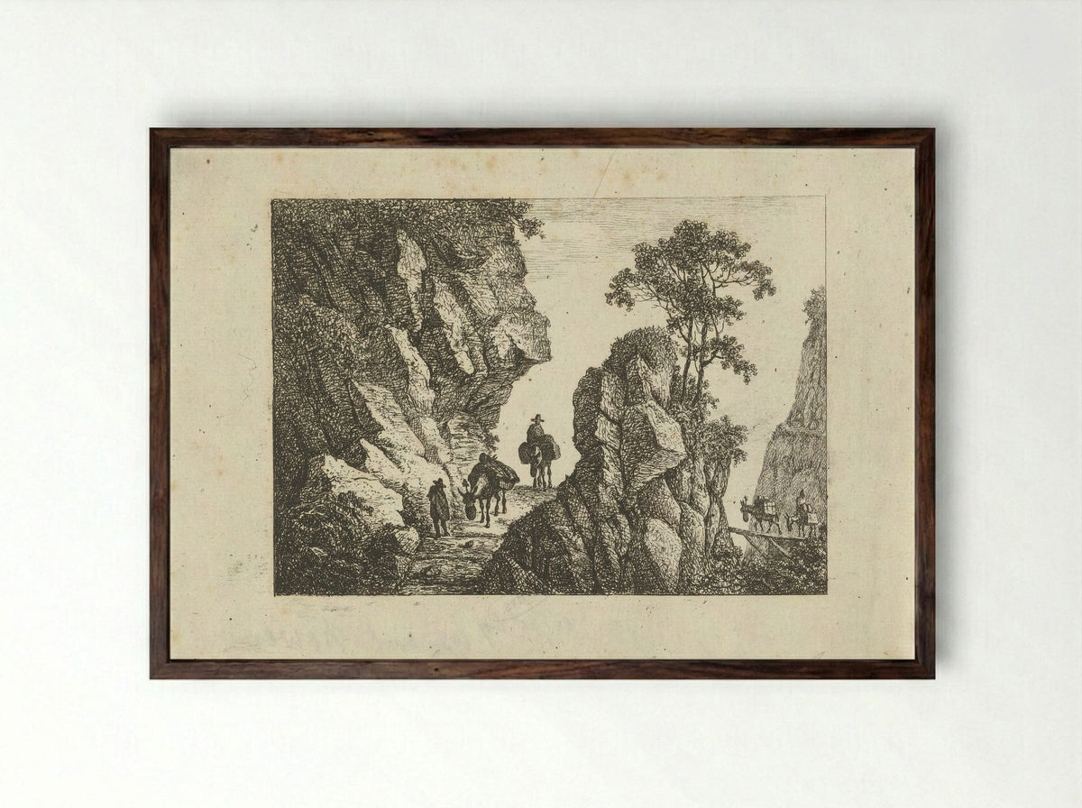 Landschap met pakezels en reizigers - Otto Baron Howen - Framed Print Dark Wood