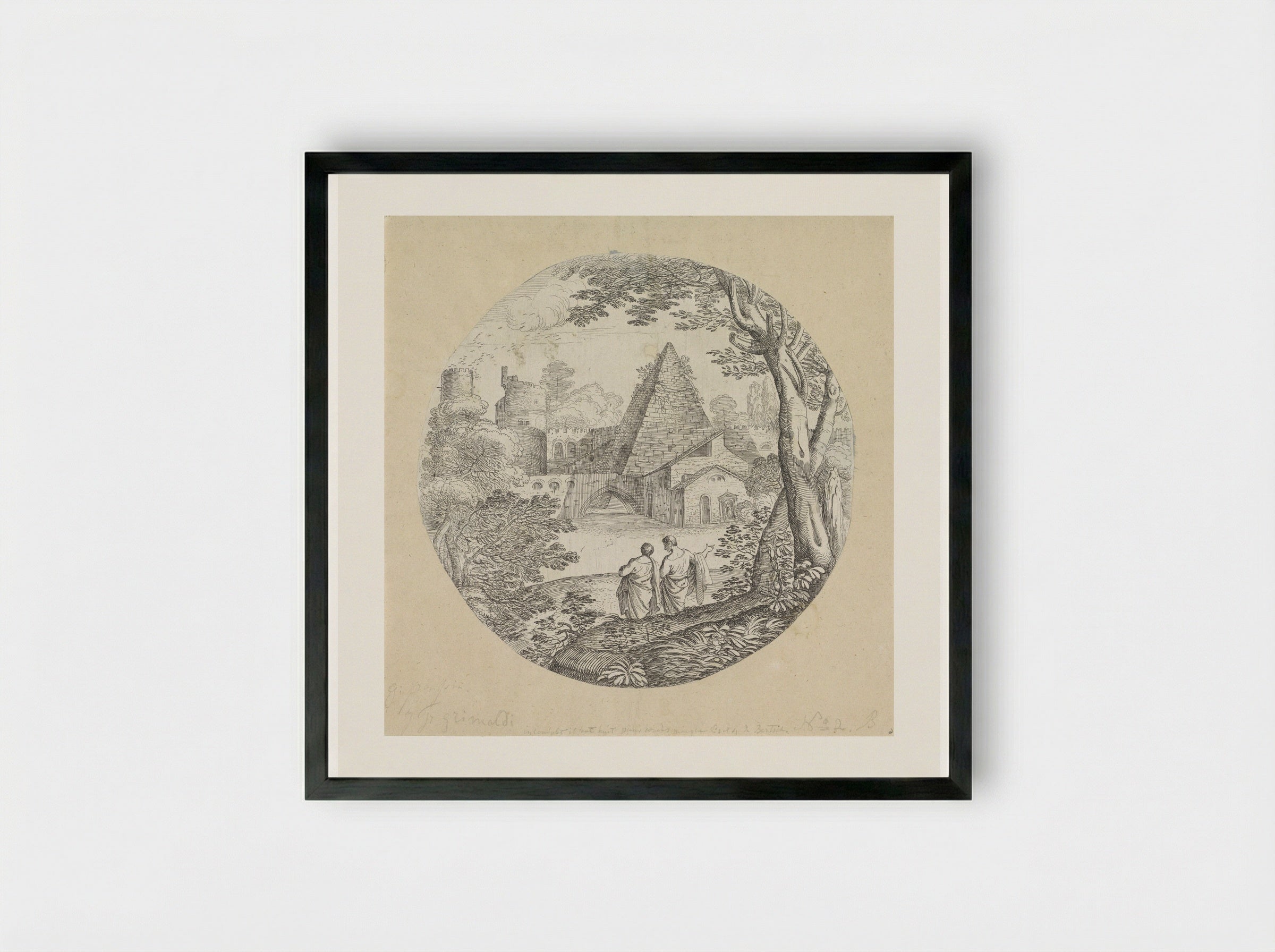 Landschap met piramide - Giovanni Francesco Grimaldi - Framed Print Black