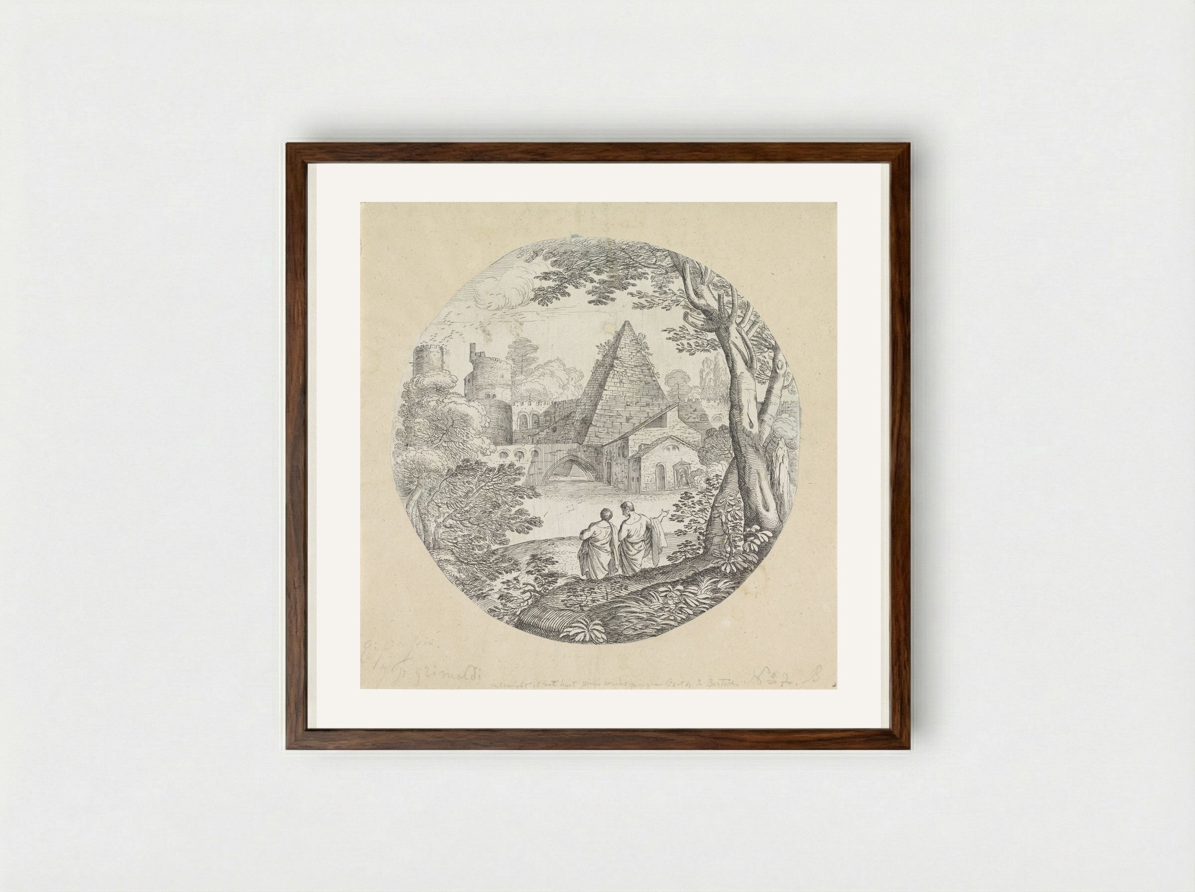 Landschap met piramide - Giovanni Francesco Grimaldi - Framed Print Dark Wood