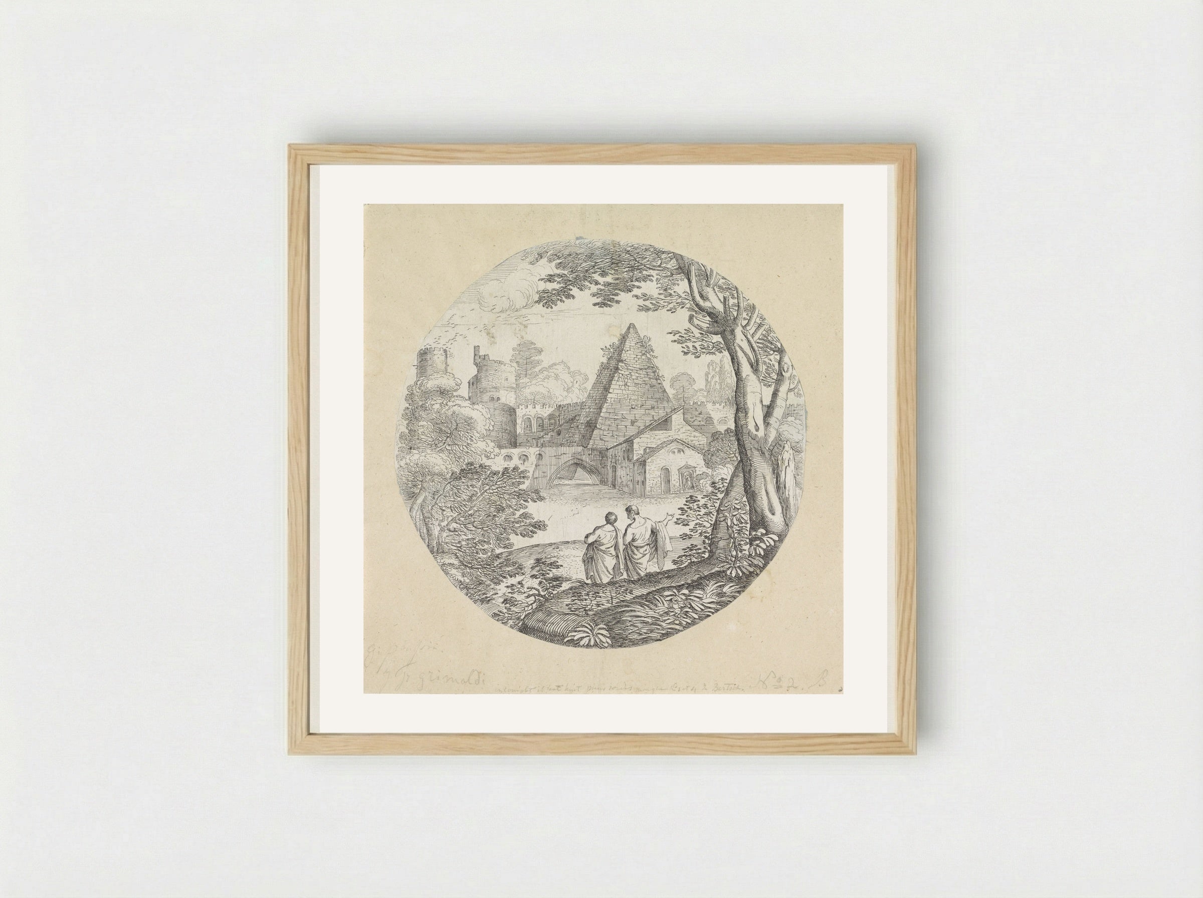 Landschap met piramide - Giovanni Francesco Grimaldi - Framed Print Wood
