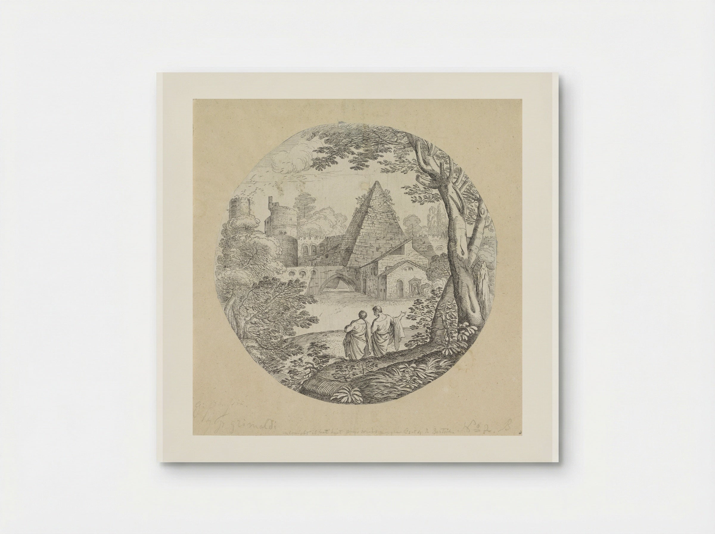 Landschap met piramide - Giovanni Francesco Grimaldi - Poster