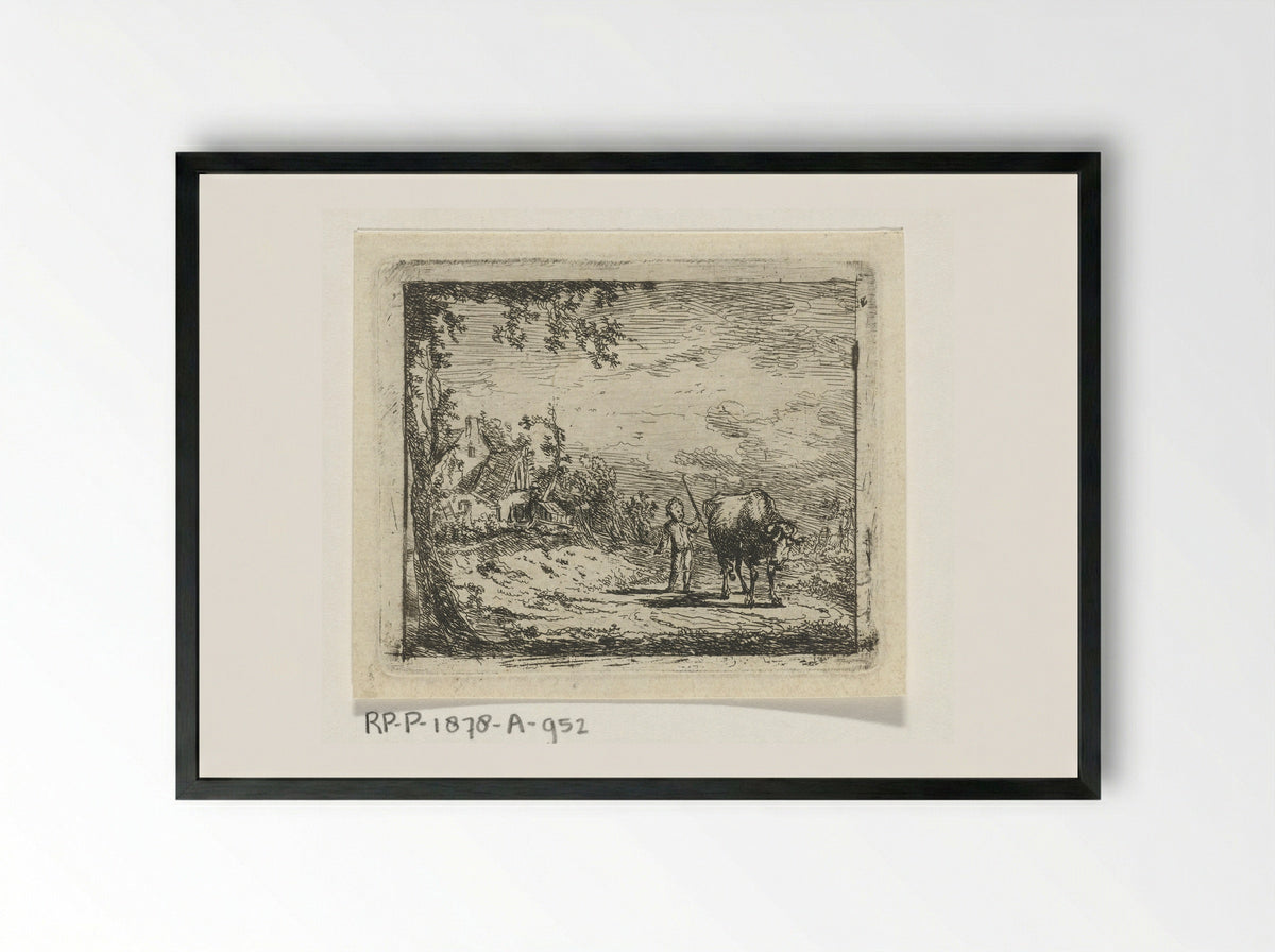 Landschap met putto en koe - Geerlig Grijpmoed - Framed Print Black