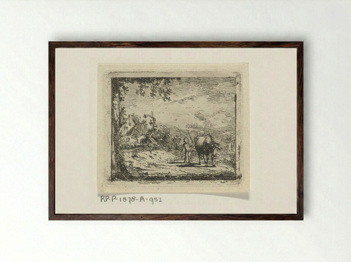 Landschap met putto en koe - Geerlig Grijpmoed - Framed Print Dark Wood