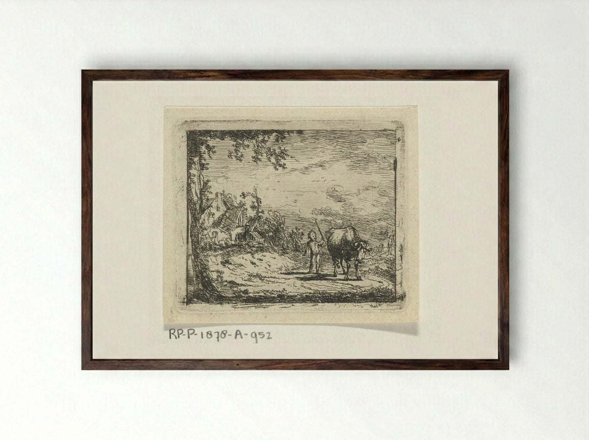 Landschap met putto en koe - Geerlig Grijpmoed - Framed Print Dark Wood