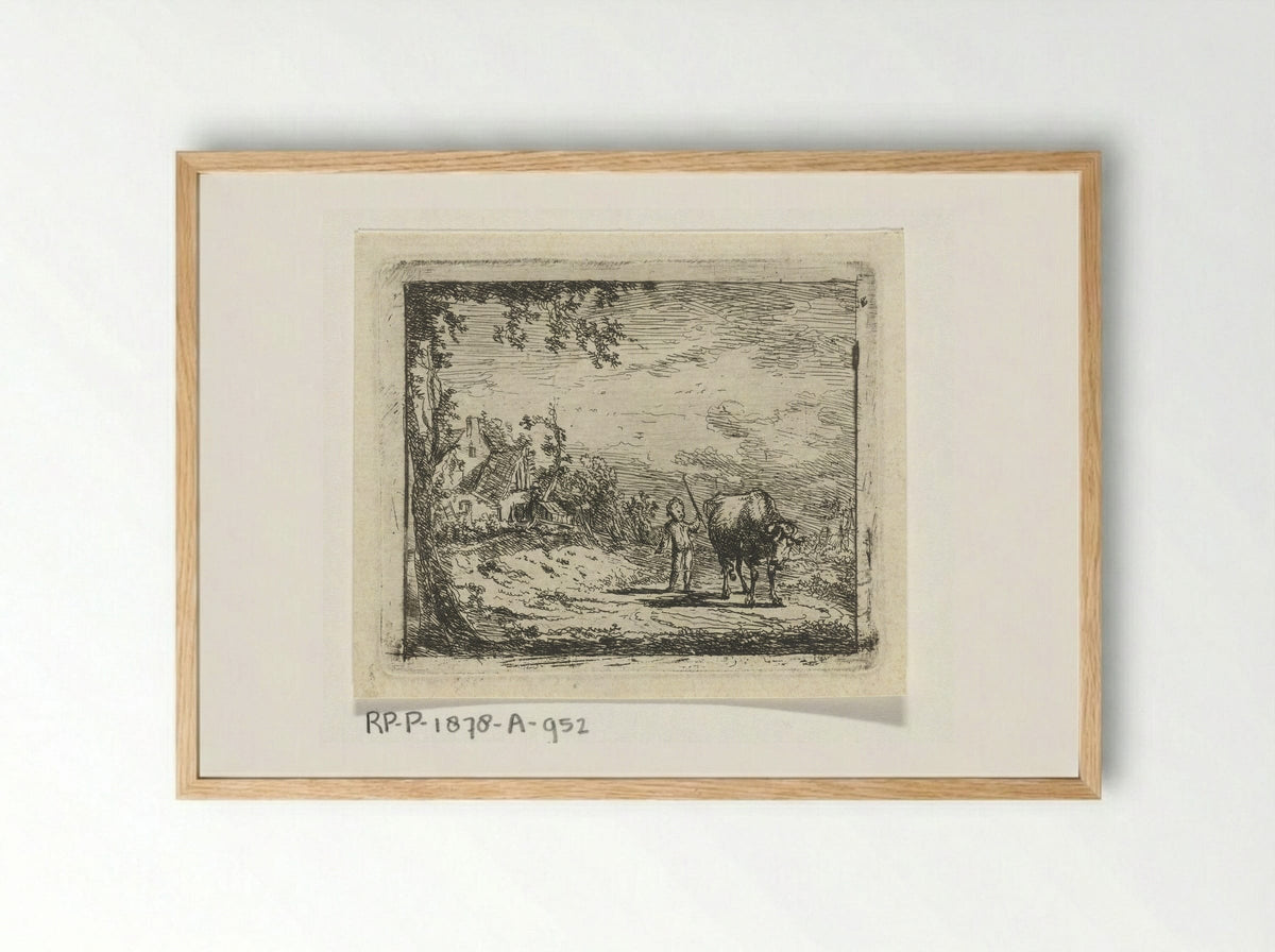 Landschap met putto en koe - Geerlig Grijpmoed - Framed Print Wood
