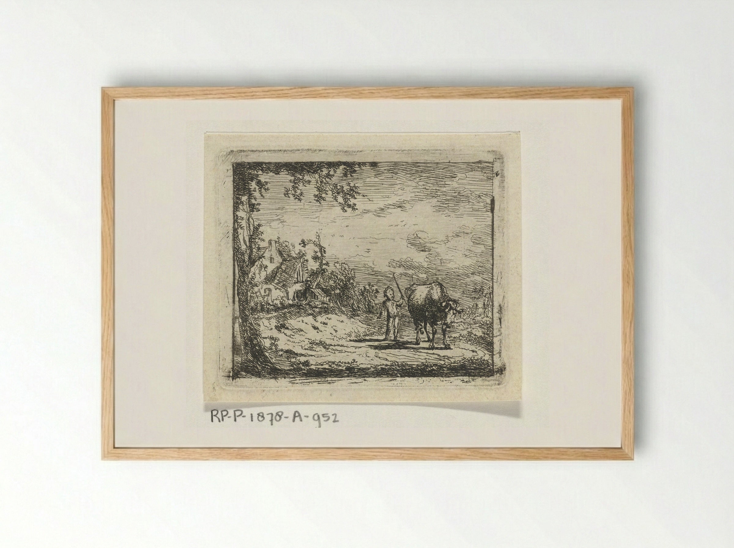 Landschap met putto en koe - Geerlig Grijpmoed - Framed Print Wood