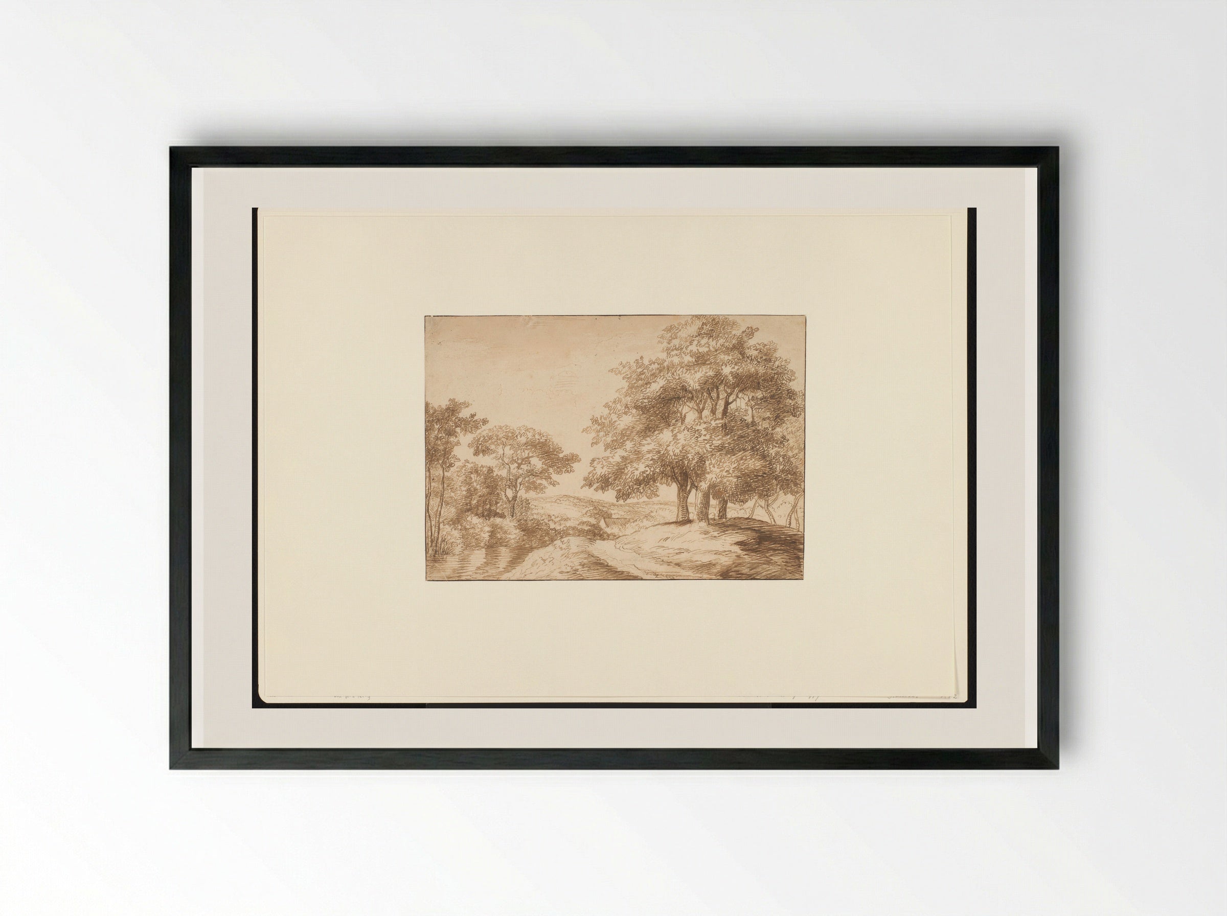 Landschap met rechts drie bomen - Jan Lievens - Framed Print Black