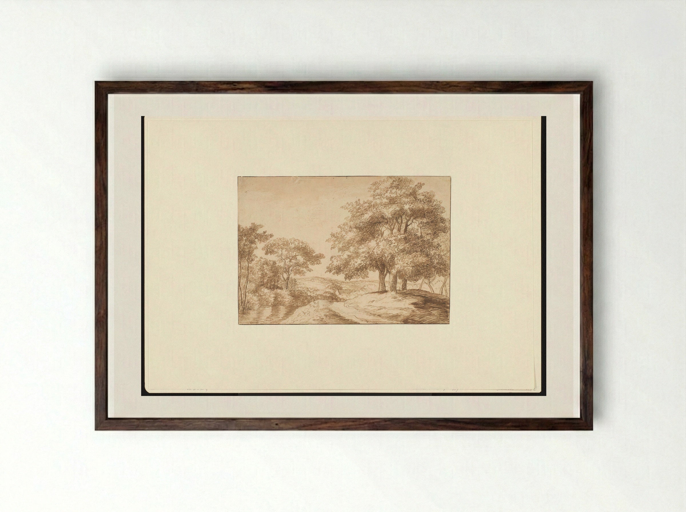 Landschap met rechts drie bomen - Jan Lievens - Framed Print Dark Wood