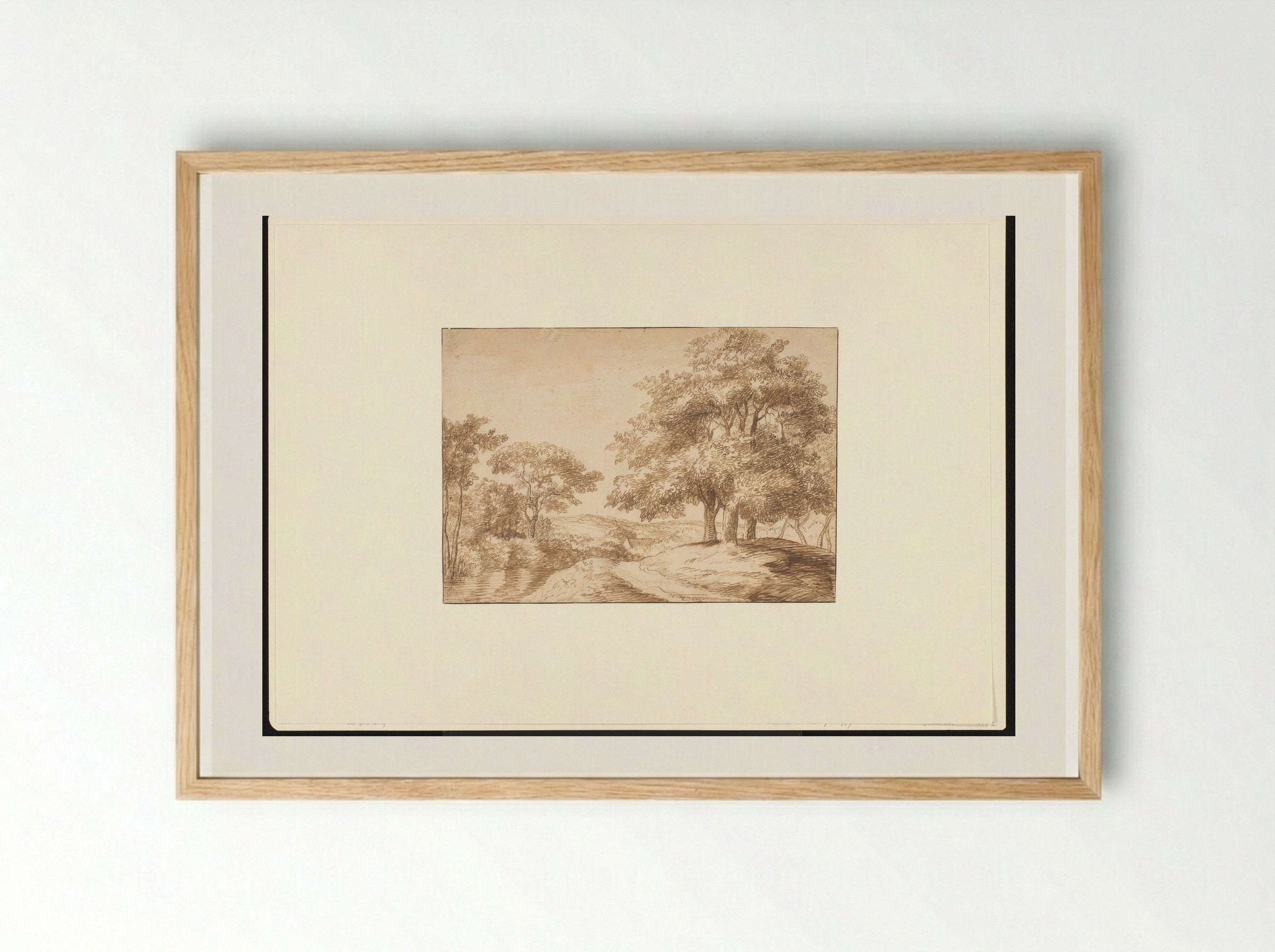 Landschap met rechts drie bomen - Jan Lievens - Framed Print Wood