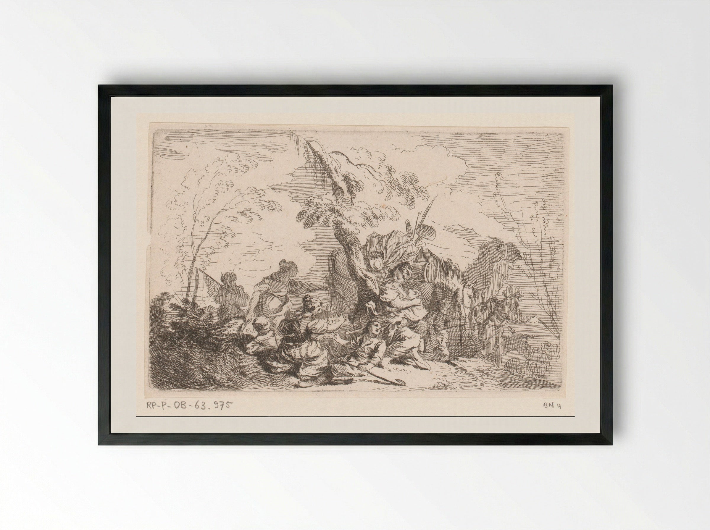 Landschap met reizigers - Jacques-Philippe Le Bas - Framed Print Black