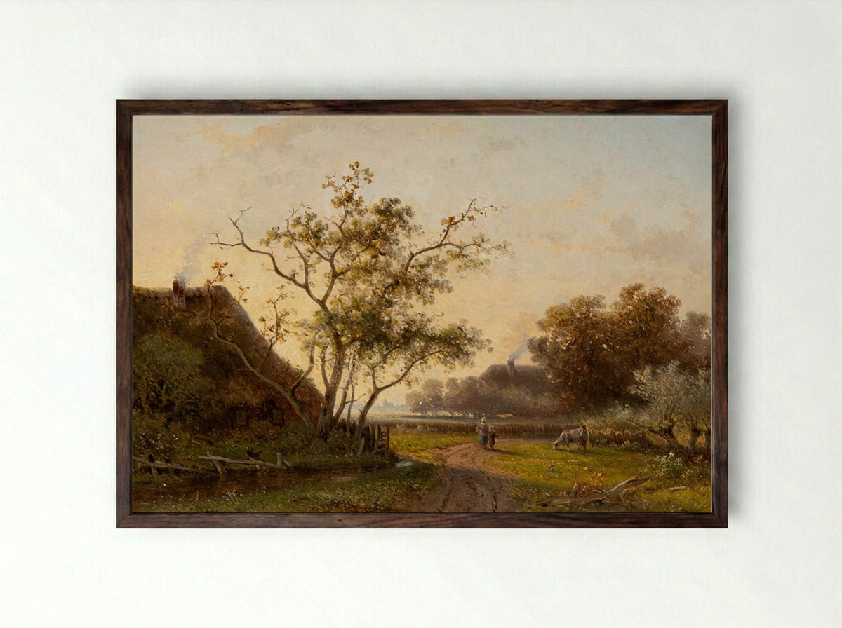 Landschap met rivier en koeien - Jan Vrolijk - Framed Print Dark Wood